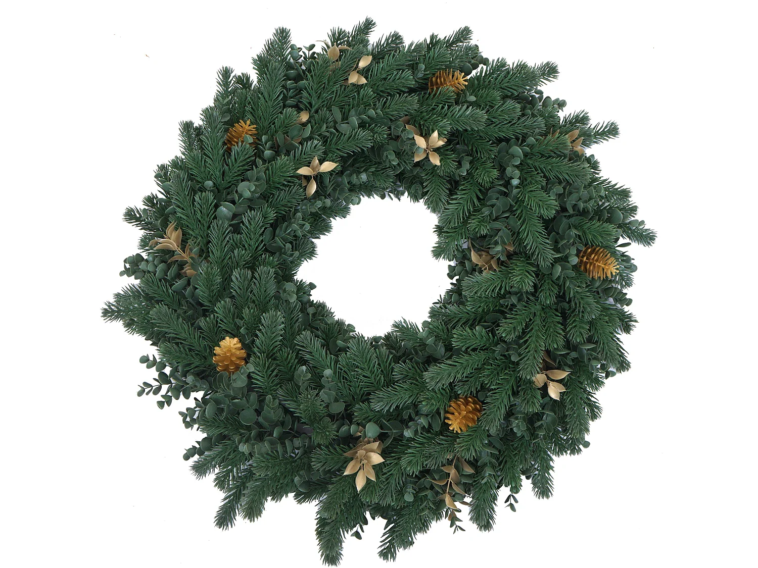 Couronne artificielle MCW-O98,  sapin avec pommes de pin dorées