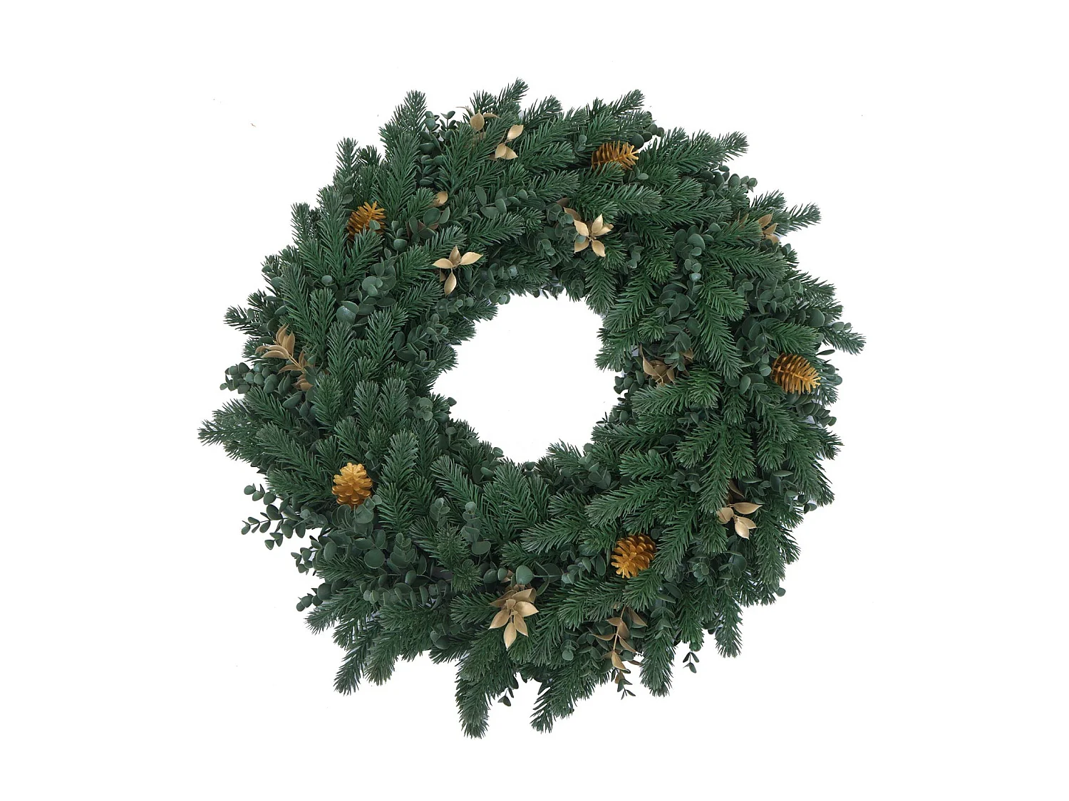 Couronne artificielle MCW-O98,  sapin avec pommes de pin dorées