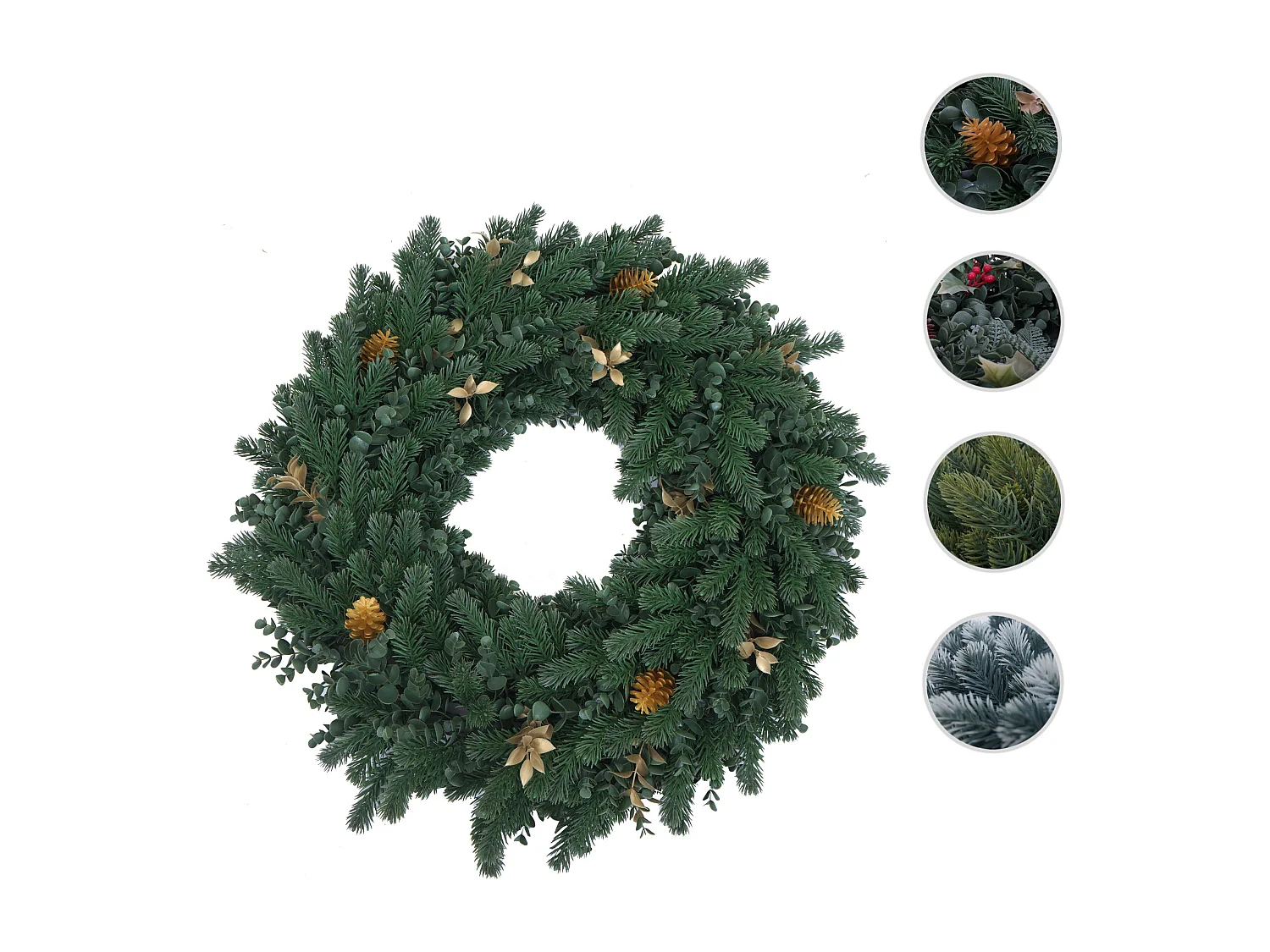 Couronne artificielle MCW-O98,  sapin avec pommes de pin dorées