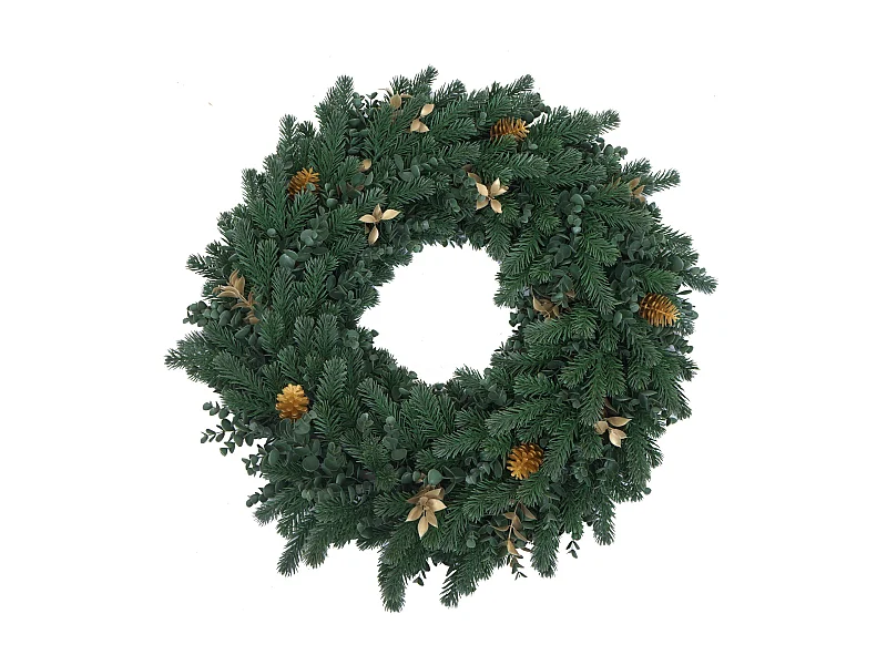 Couronne artificielle MCW-O98,  sapin avec pommes de pin dorées