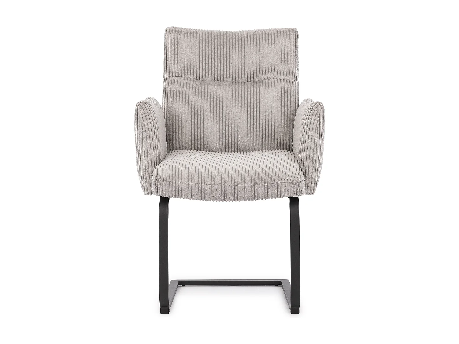 Lot de 2 chaises rembourrées au design moderne, en velours côtelé gris, avec accoudoirs et piètement luge en métal noir - Hera