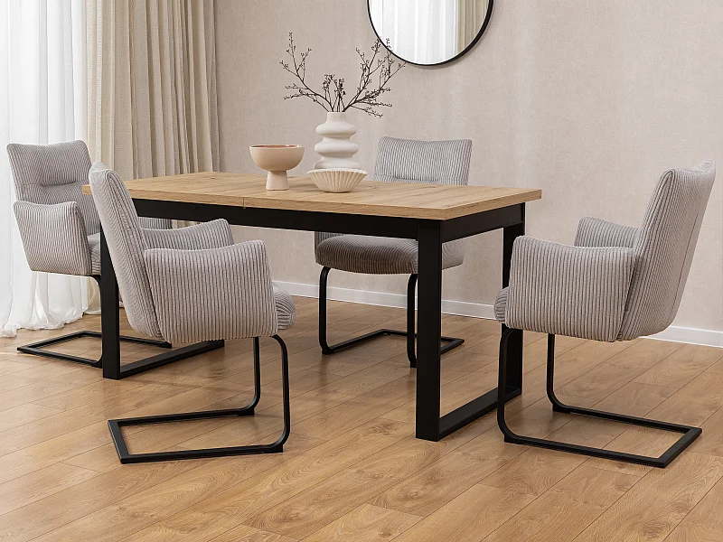 Lot de 2 chaises rembourrées au design moderne, en velours côtelé gris, avec accoudoirs et piètement luge en métal noir - Hera