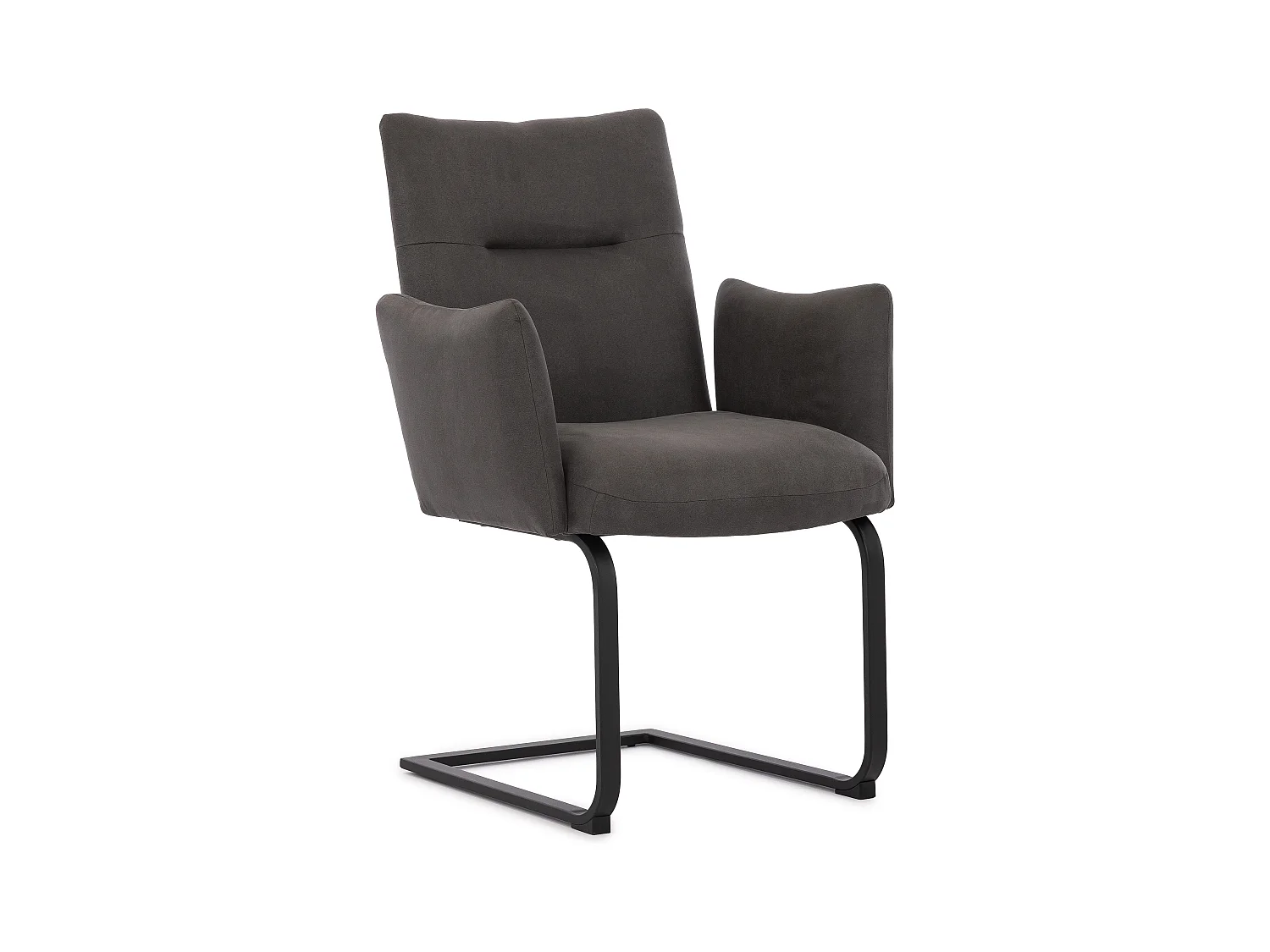Lot de 2 chaises rembourrées au design moderne, en microfibre anthracite effet vintage, avec accoudoirs et piètement luge en métal noir - Hera
