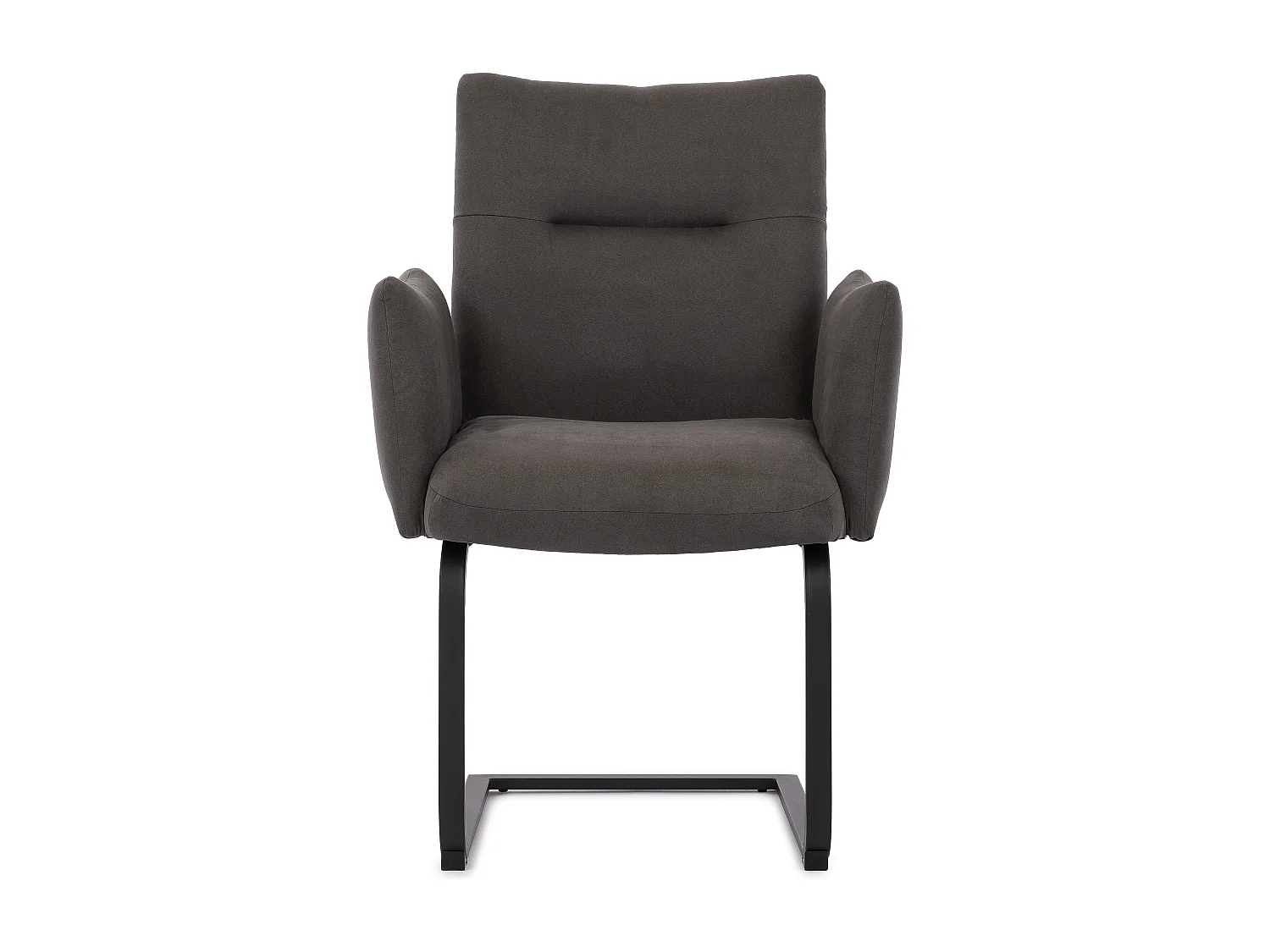 Lot de 2 chaises rembourrées au design moderne, en microfibre anthracite effet vintage, avec accoudoirs et piètement luge en métal noir - Hera