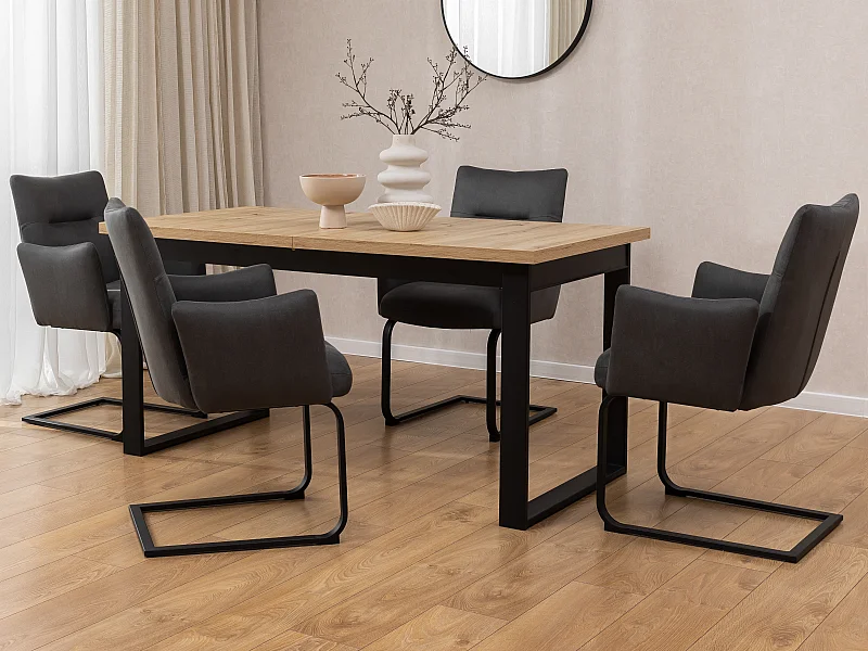 Lot de 2 chaises rembourrées au design moderne, en microfibre anthracite effet vintage, avec accoudoirs et piètement luge en métal noir - Hera