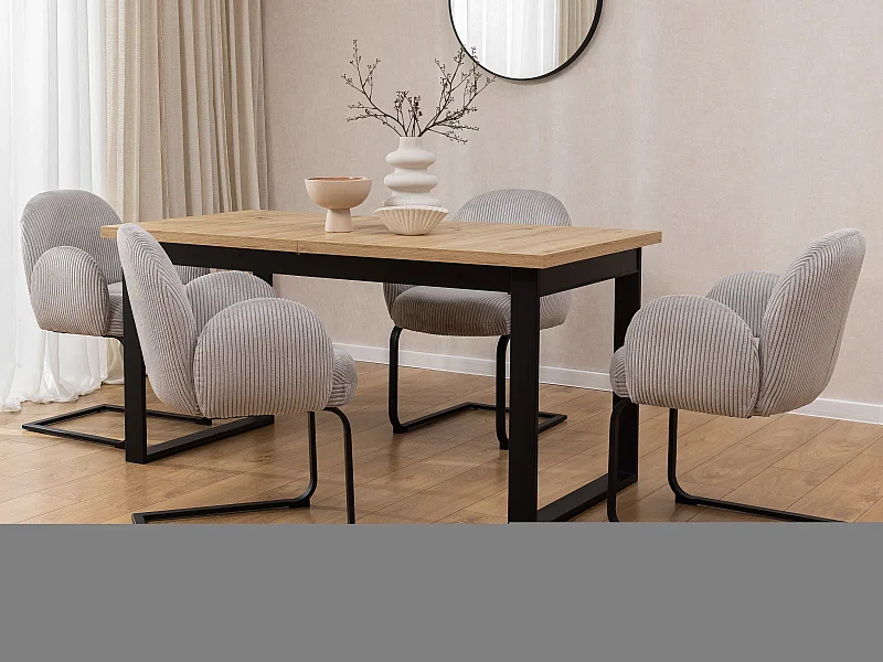 Lot de 2 chaises rembourrées de style Japandi au design arrondi, en velours côtelé gris avec une structure en métal noir - Vela