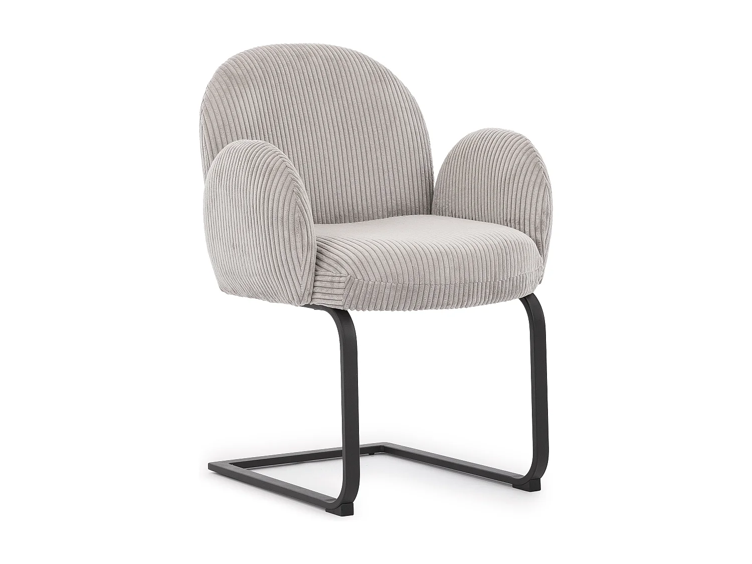 Lot de 2 chaises rembourrées de style Japandi au design arrondi, en velours côtelé gris avec une structure en métal noir - Vela