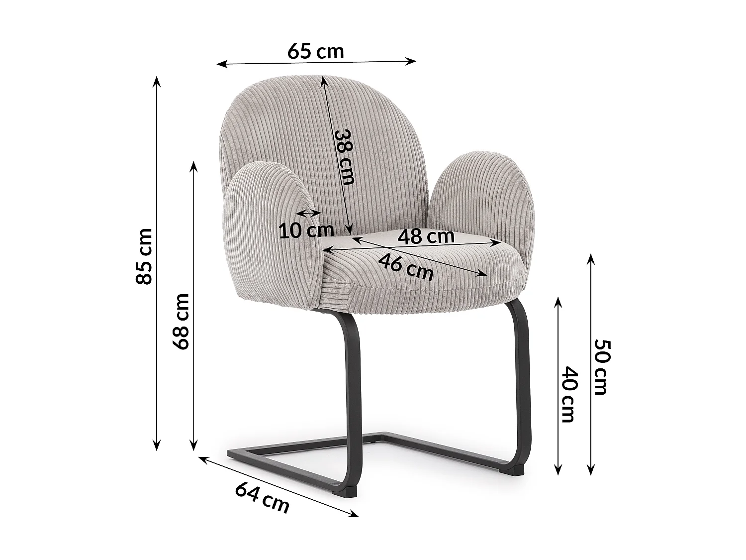 Lot de 2 chaises rembourrées de style Japandi au design arrondi, en velours côtelé gris avec une structure en métal noir - Vela