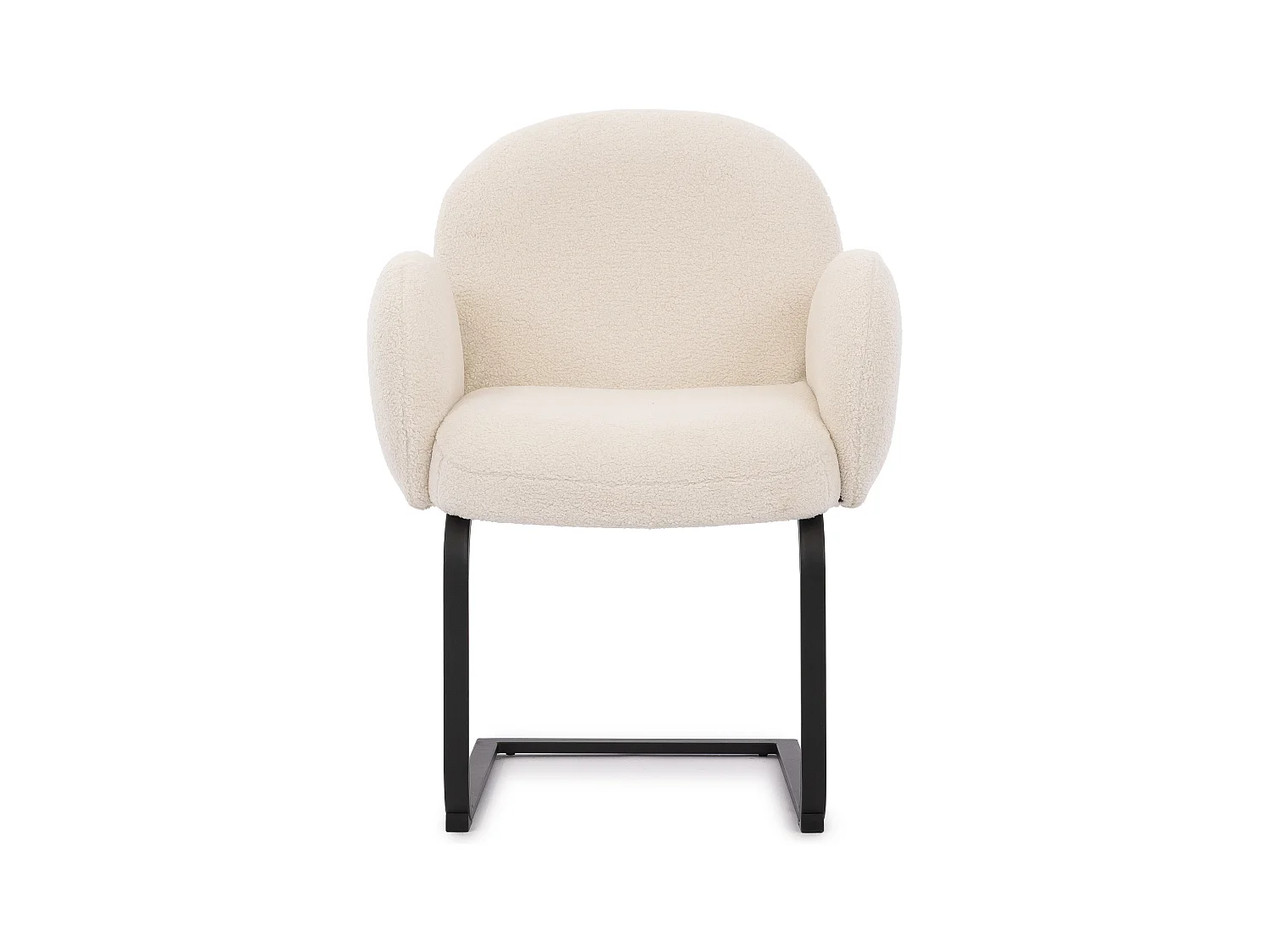 Lot de 2 chaises rembourrées de style Japandi au design arrondi, en bouclé blanc avec une structure en métal noir - Vela