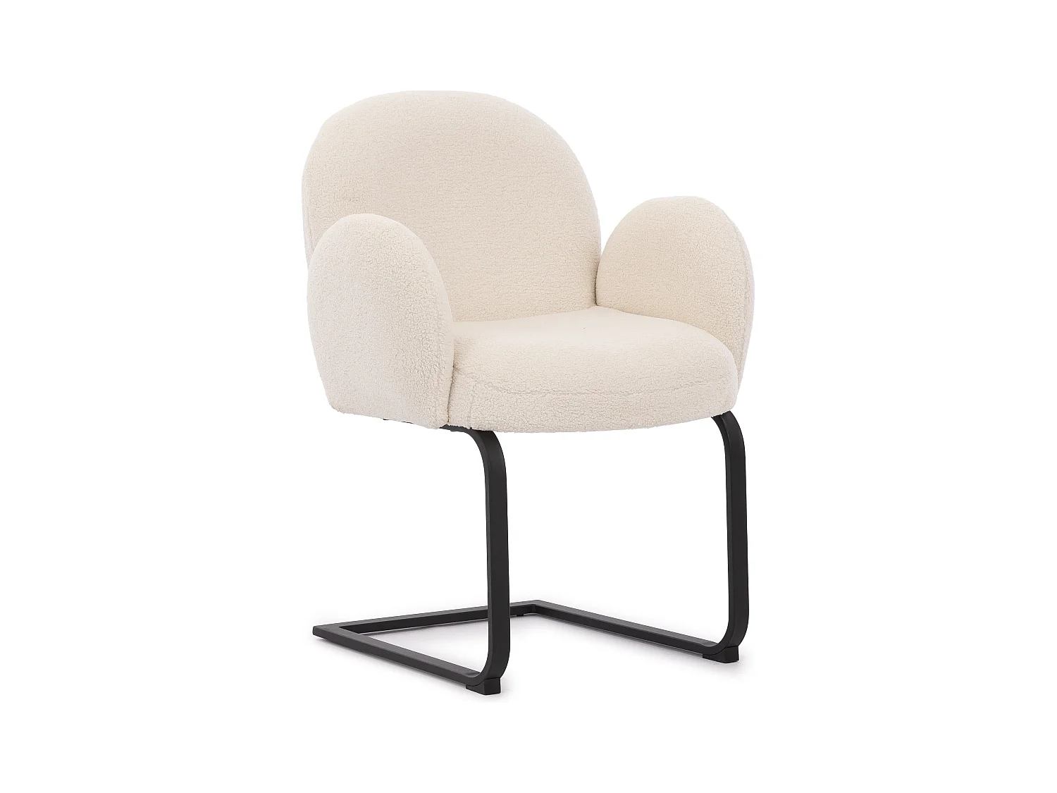 Lot de 2 chaises rembourrées de style Japandi au design arrondi, en bouclé blanc avec une structure en métal noir - Vela