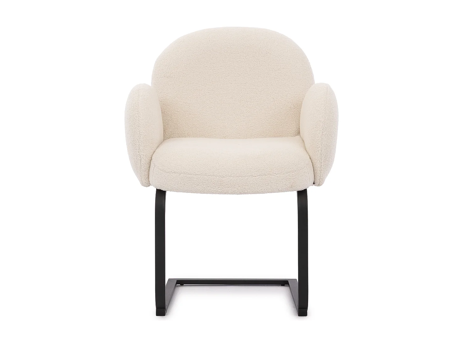 Lot de 2 chaises rembourrées de style Japandi au design arrondi, en bouclé blanc avec une structure en métal noir - Vela