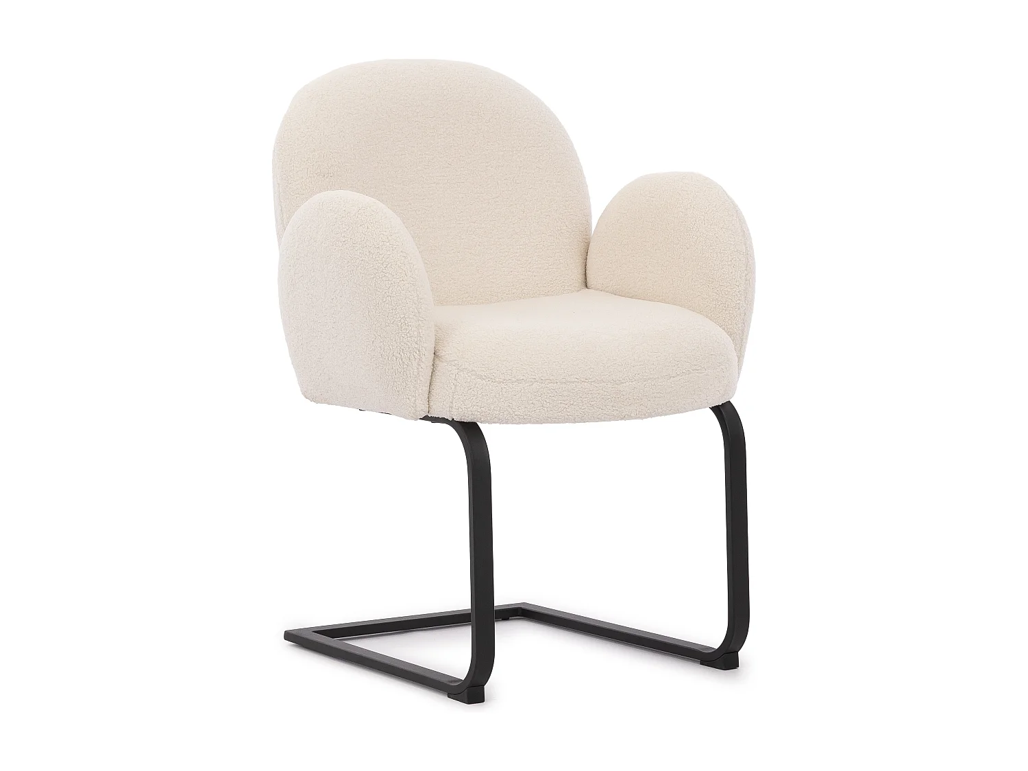 Lot de 2 chaises rembourrées de style Japandi au design arrondi, en bouclé blanc avec une structure en métal noir - Vela