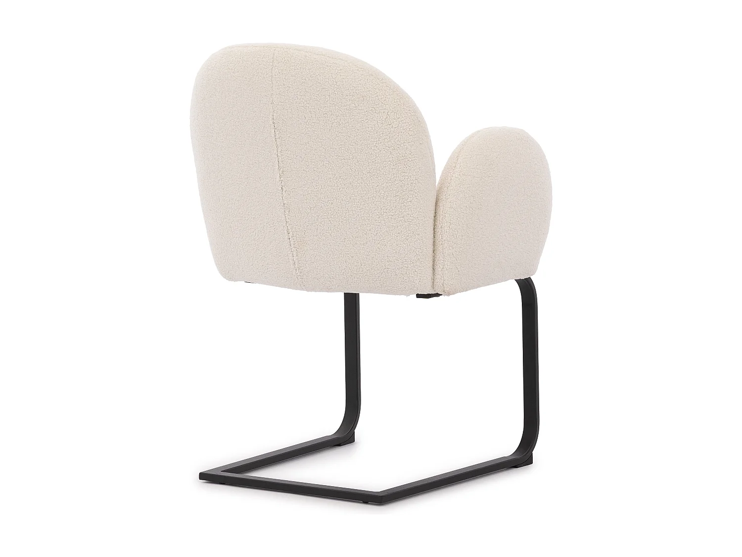 Lot de 2 chaises rembourrées de style Japandi au design arrondi, en bouclé blanc avec une structure en métal noir - Vela