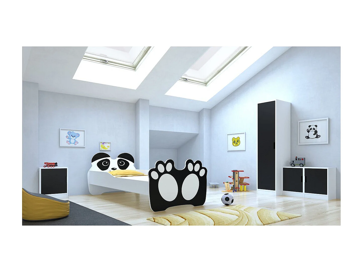 KINDERBETT Bear weiß / Motiv Pandabär 88 / 164 / 63cm