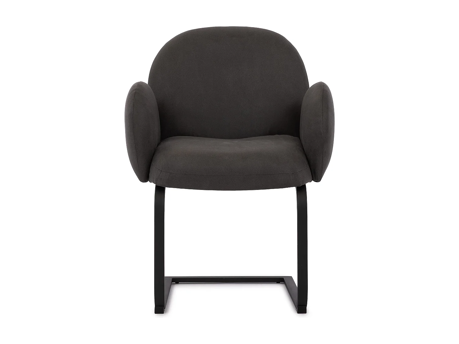 Chaise rembourrée de style Japandi au design arrondi, en microfibre anthracite effet vintage avec une structure en métal noir - Vela