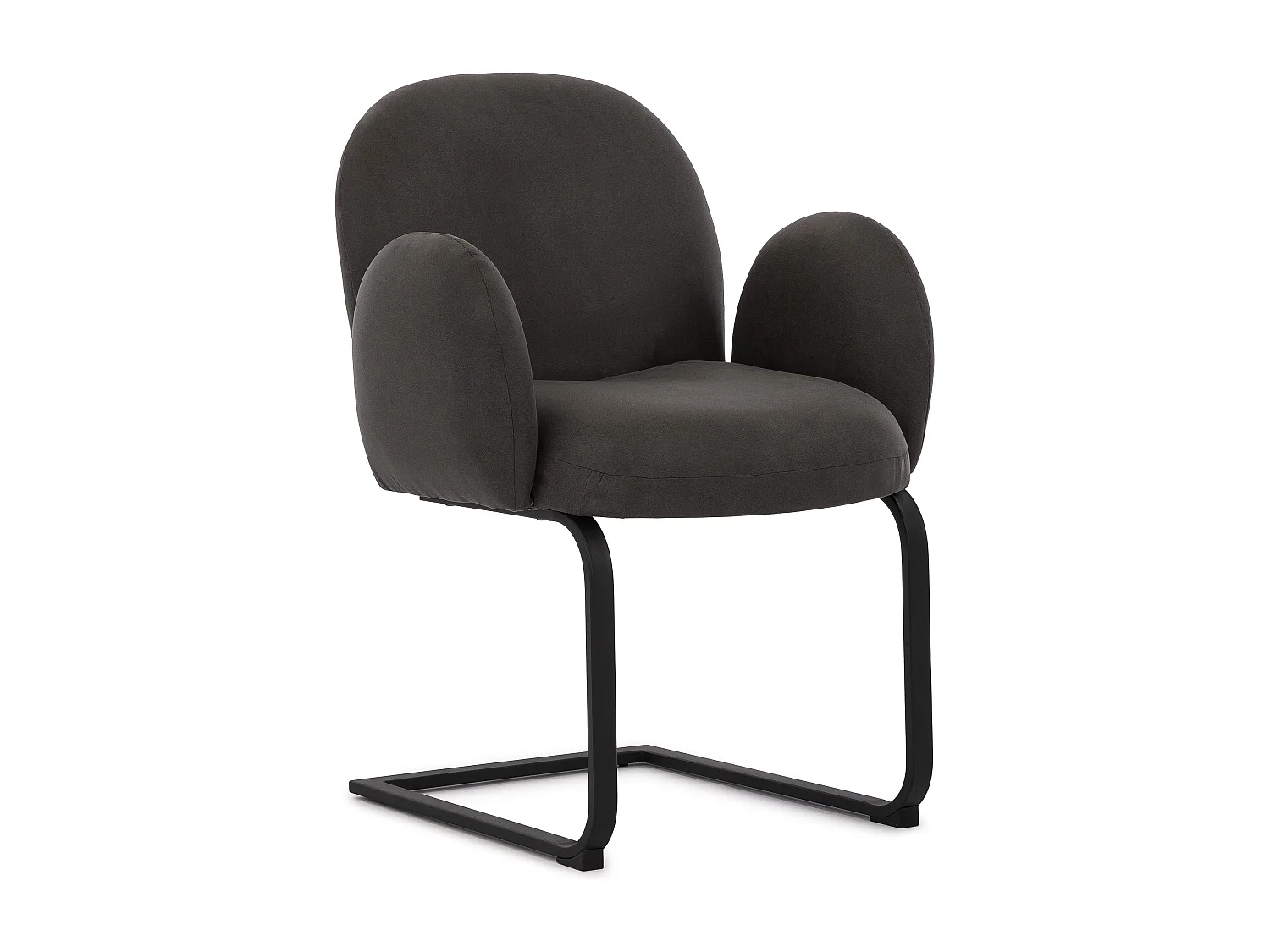 Chaise rembourrée de style Japandi au design arrondi, en microfibre anthracite effet vintage avec une structure en métal noir - Vela