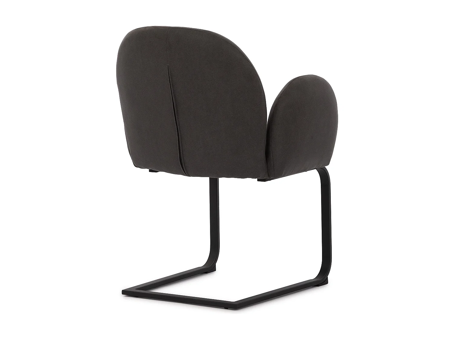 Chaise rembourrée de style Japandi au design arrondi, en microfibre anthracite effet vintage avec une structure en métal noir - Vela