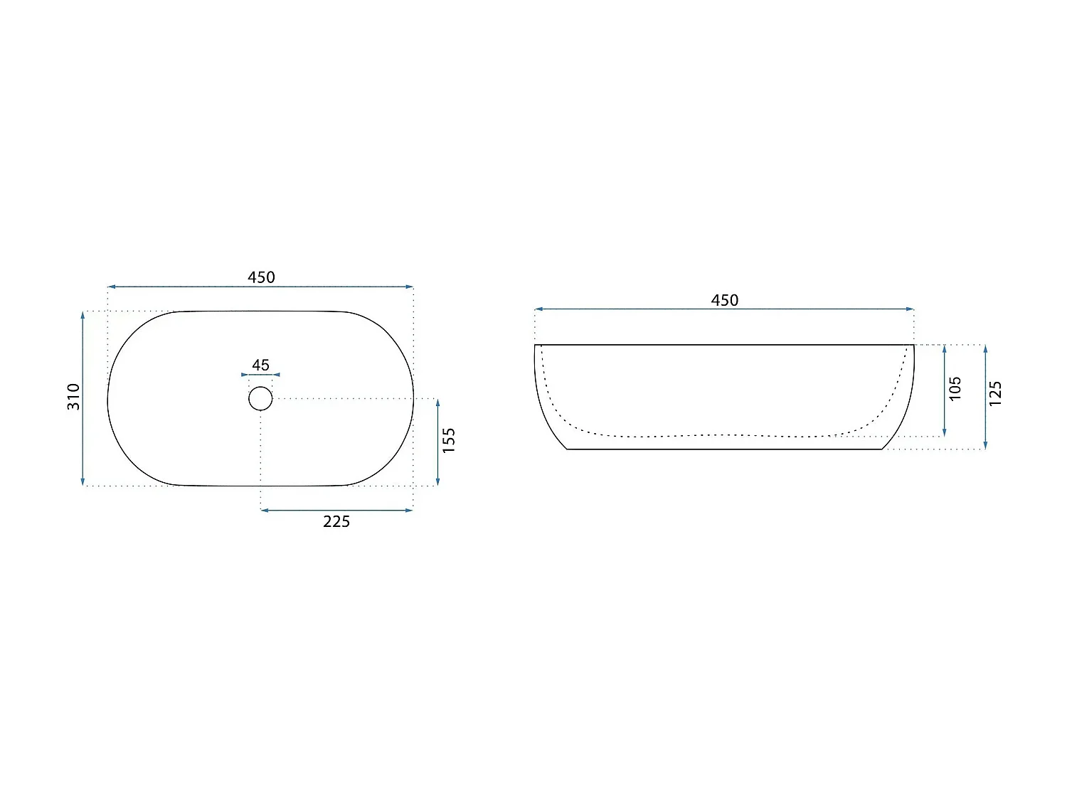 Lavabo Da Appoggio Rea Amelia 45 White