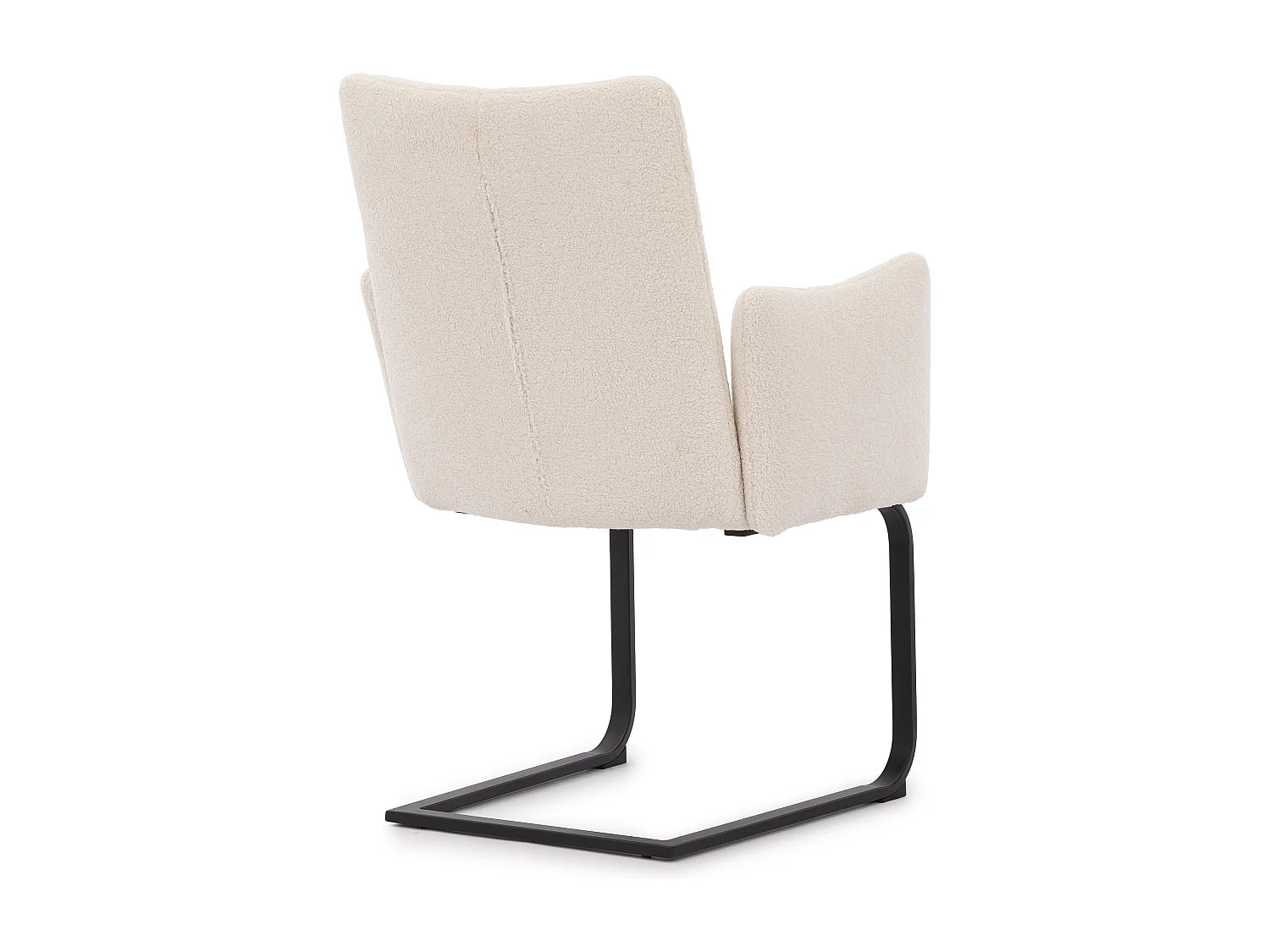 Chaise rembourrée au design moderne, en bouclé blanc, avec accoudoirs et piètement luge en métal noir - Hera