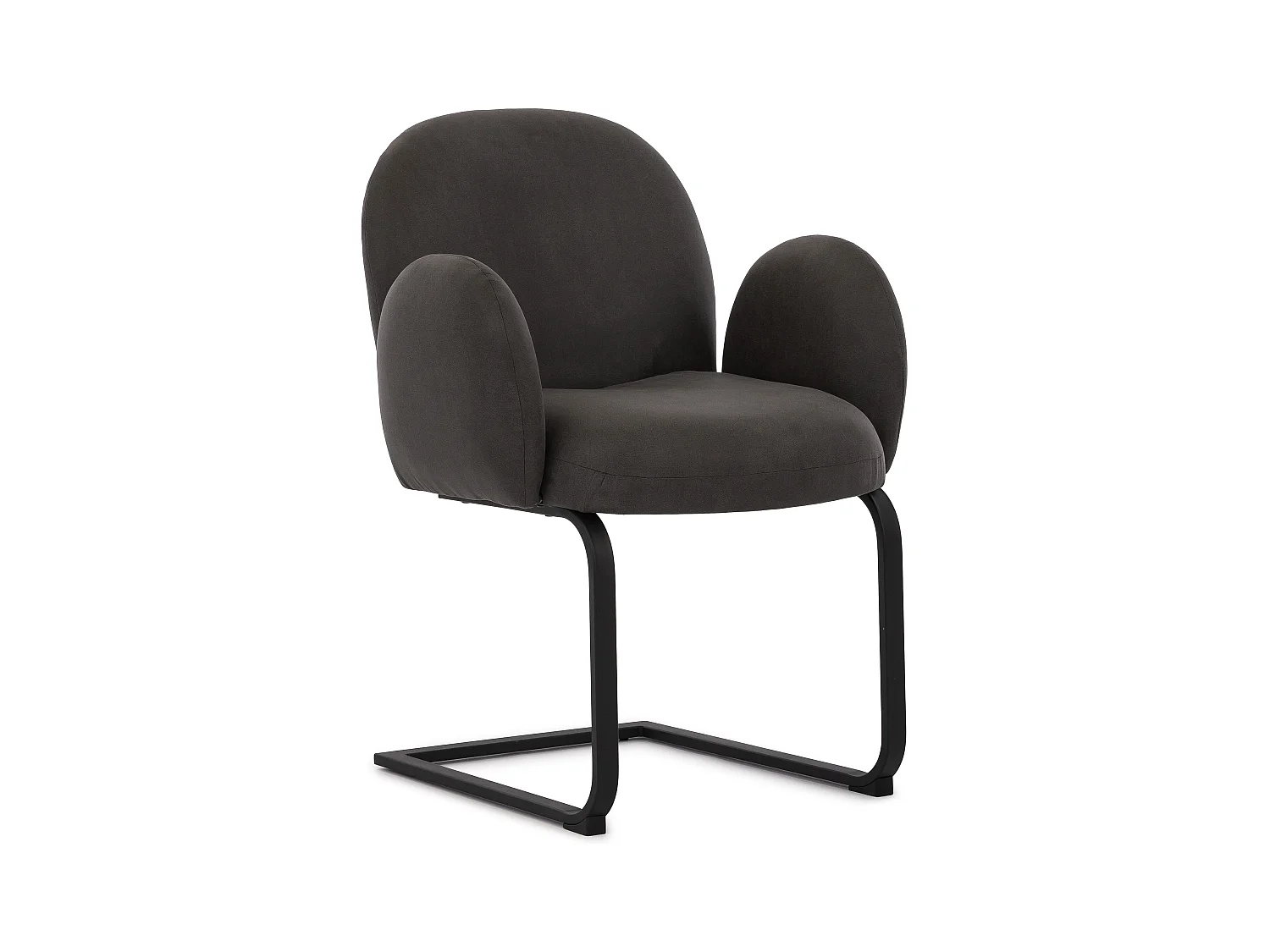 Lot de 2 chaises rembourrées de style Japandi au design arrondi, en microfibre anthracite effet vintage avec une structure en métal noir - Vela