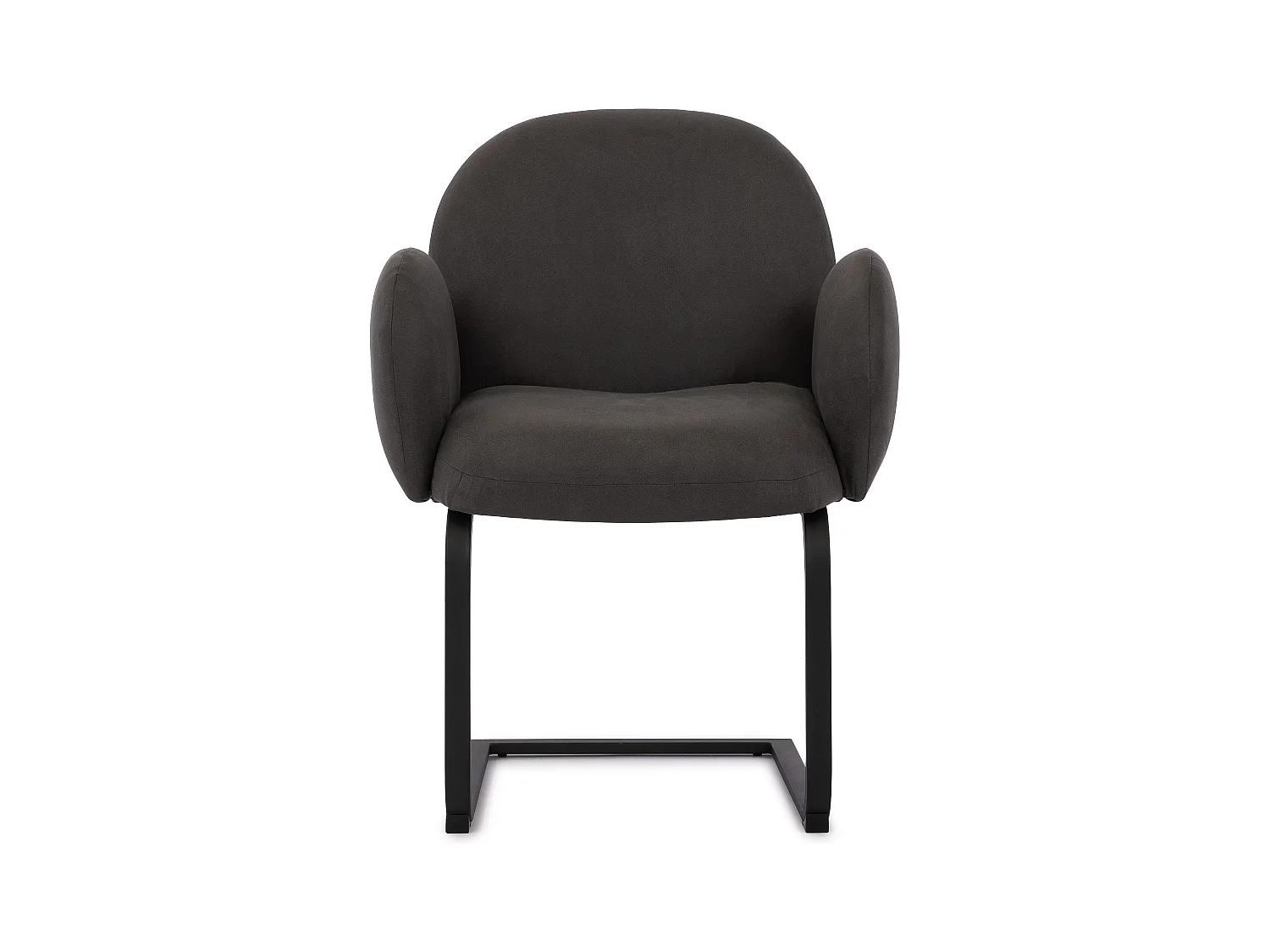 Lot de 2 chaises rembourrées de style Japandi au design arrondi, en microfibre anthracite effet vintage avec une structure en métal noir - Vela