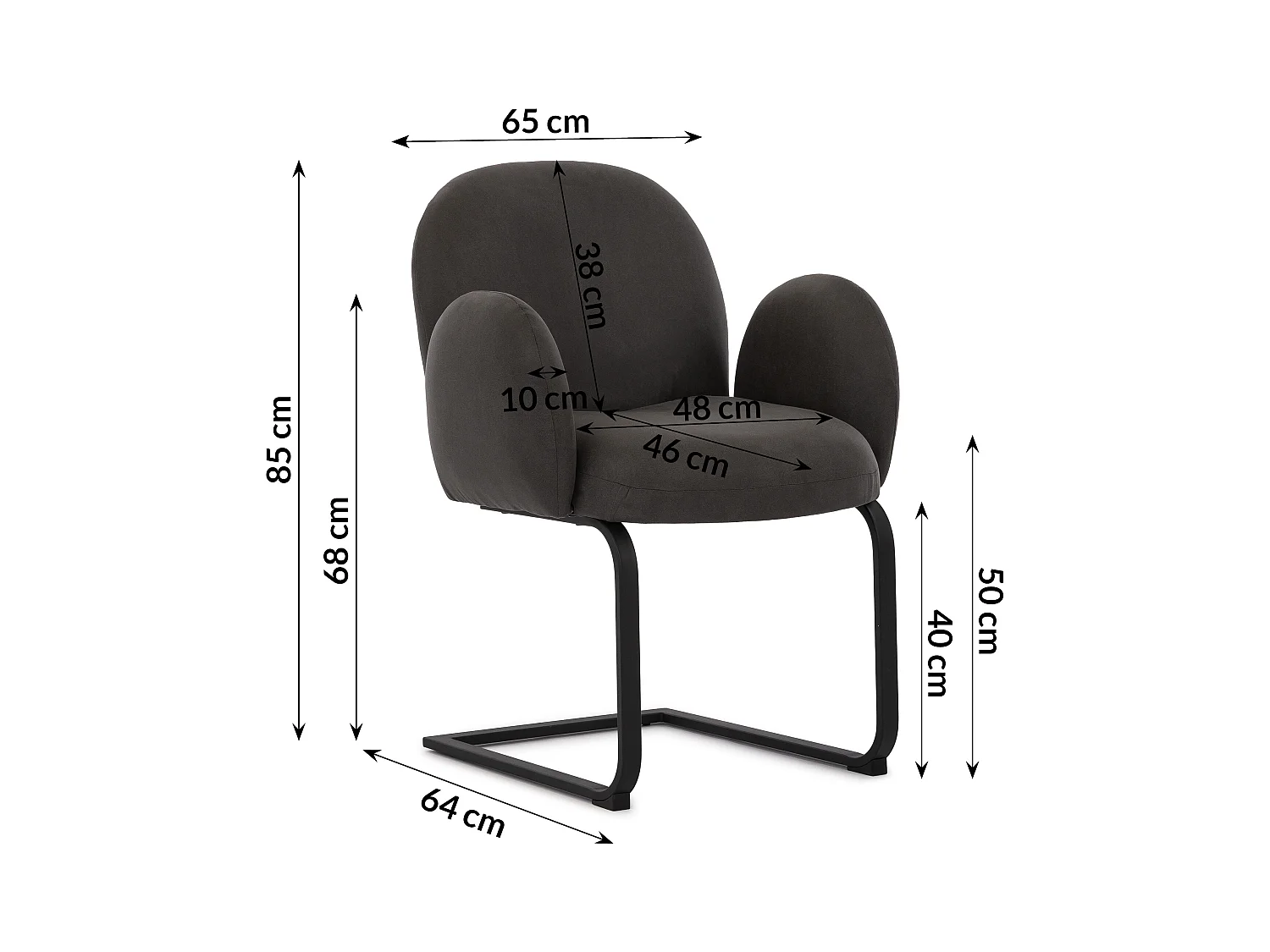 Lot de 2 chaises rembourrées de style Japandi au design arrondi, en microfibre anthracite effet vintage avec une structure en métal noir - Vela