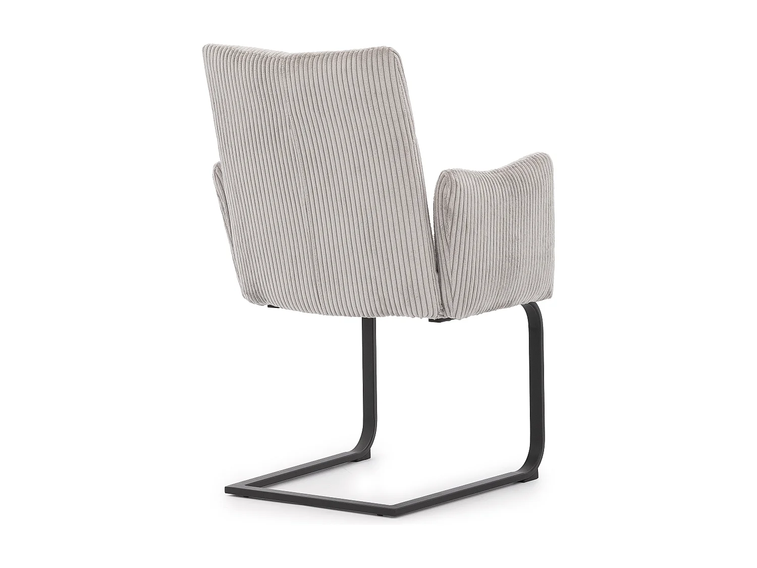 Chaise rembourrée au design moderne, en velours côtelé gris, avec accoudoirs et piètement luge en métal noir - Hera