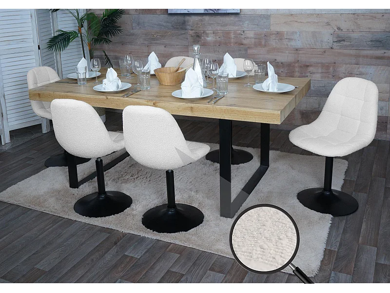 Set 6x sedie da pranzo MCW-A60, poltroncina da cucina girevole, acciaio Stoffa/tessuto bouclé (450g/m²) ~ beige