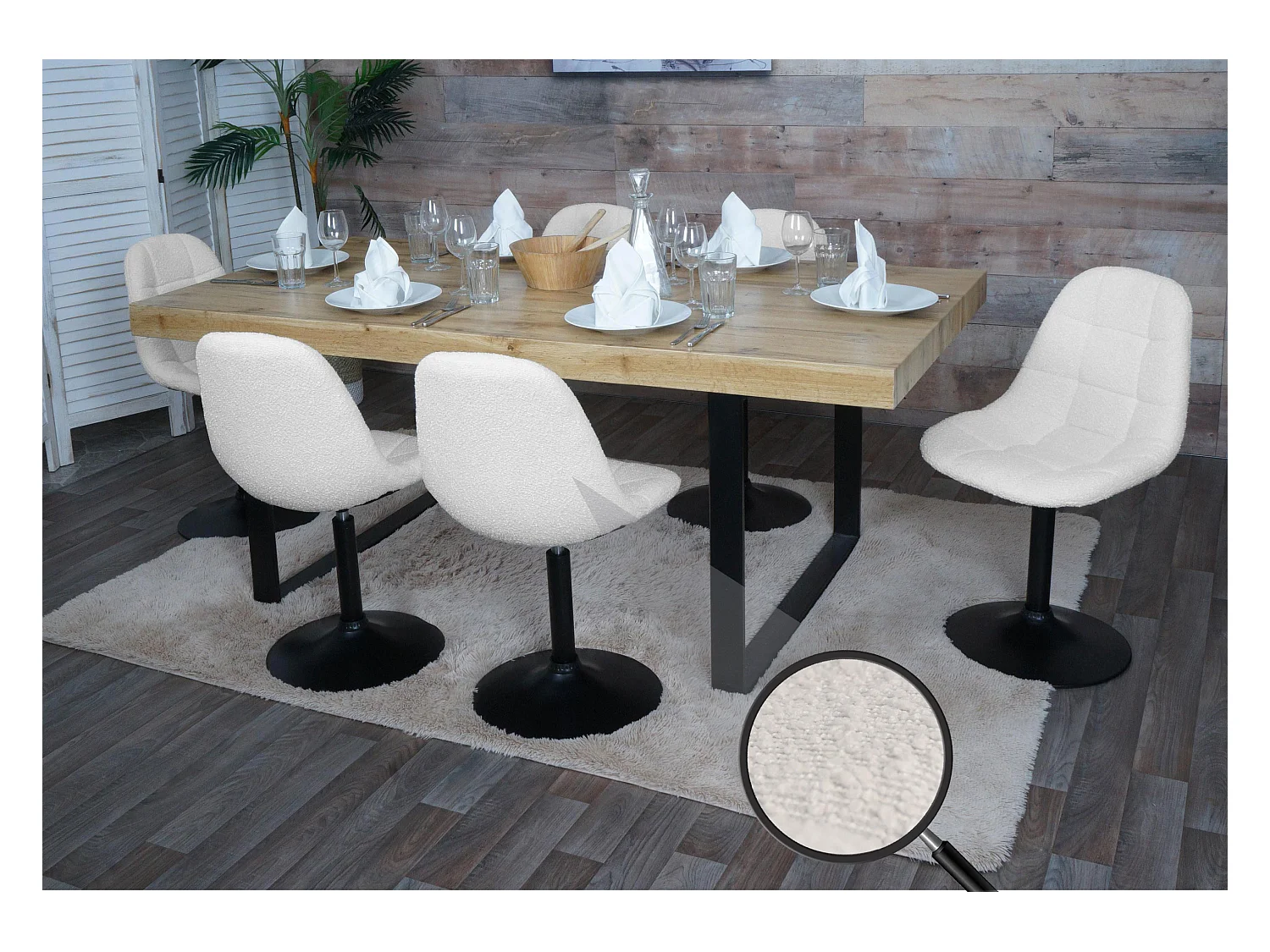 Set 6x sedie da pranzo MCW-A60, poltroncina da cucina girevole, acciaio Stoffa/tessuto bouclé (450g/m²) ~ beige