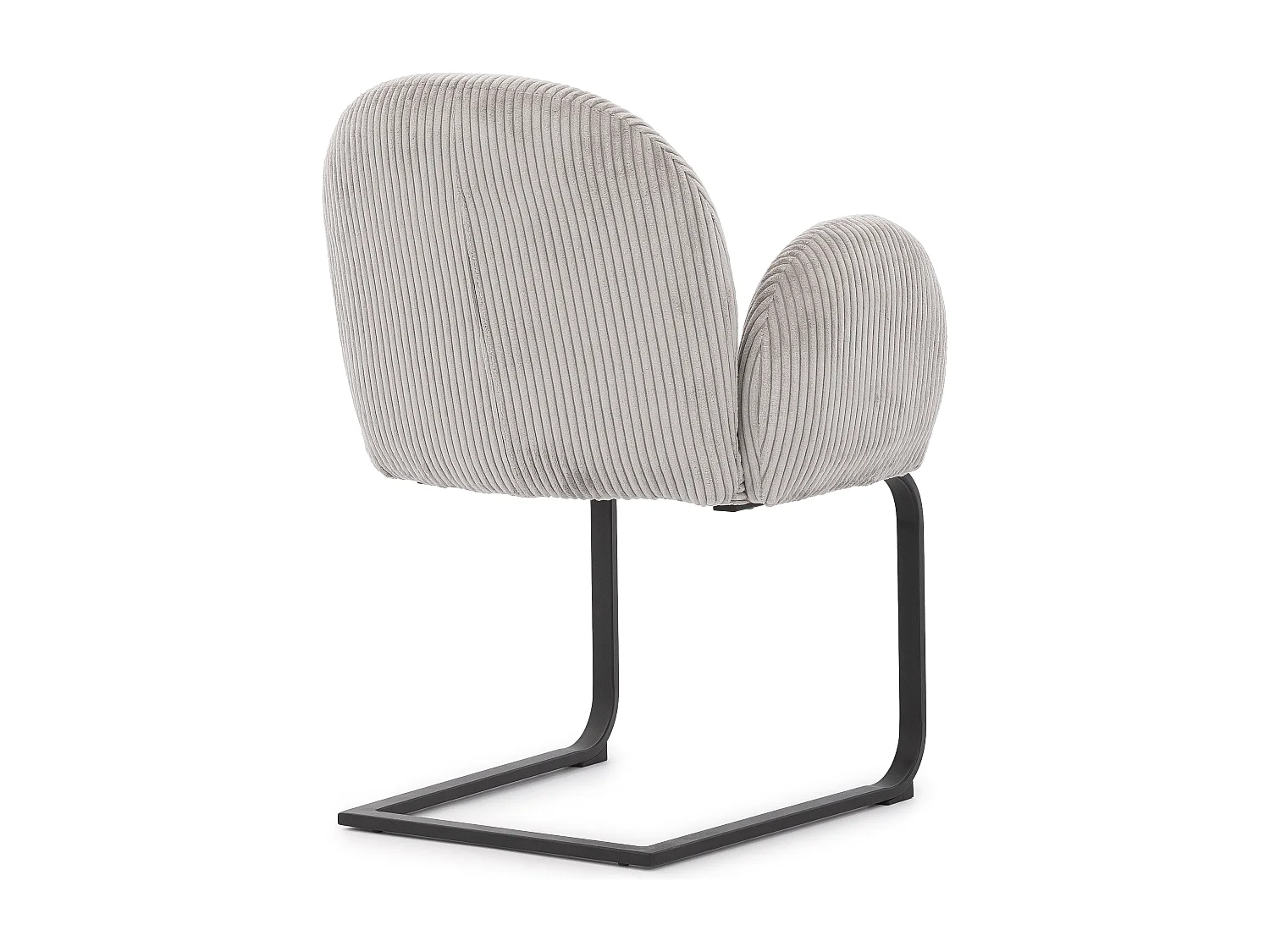 Chaise rembourrée de style Japandi au design arrondi, en velours côtelé gris avec une structure en métal noir - Vela