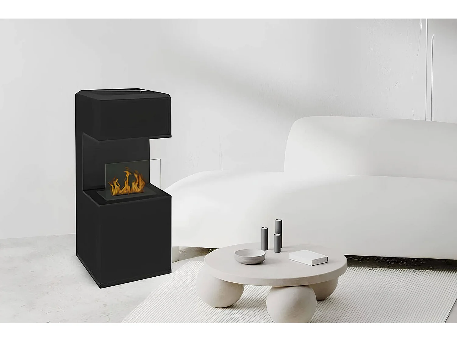 Sinabung bio-ethanolhaard, Ecologische haard, Rookloze haard, Ethanolverwarmer, Made in Italy, 38x38 h100 cm, Zwart