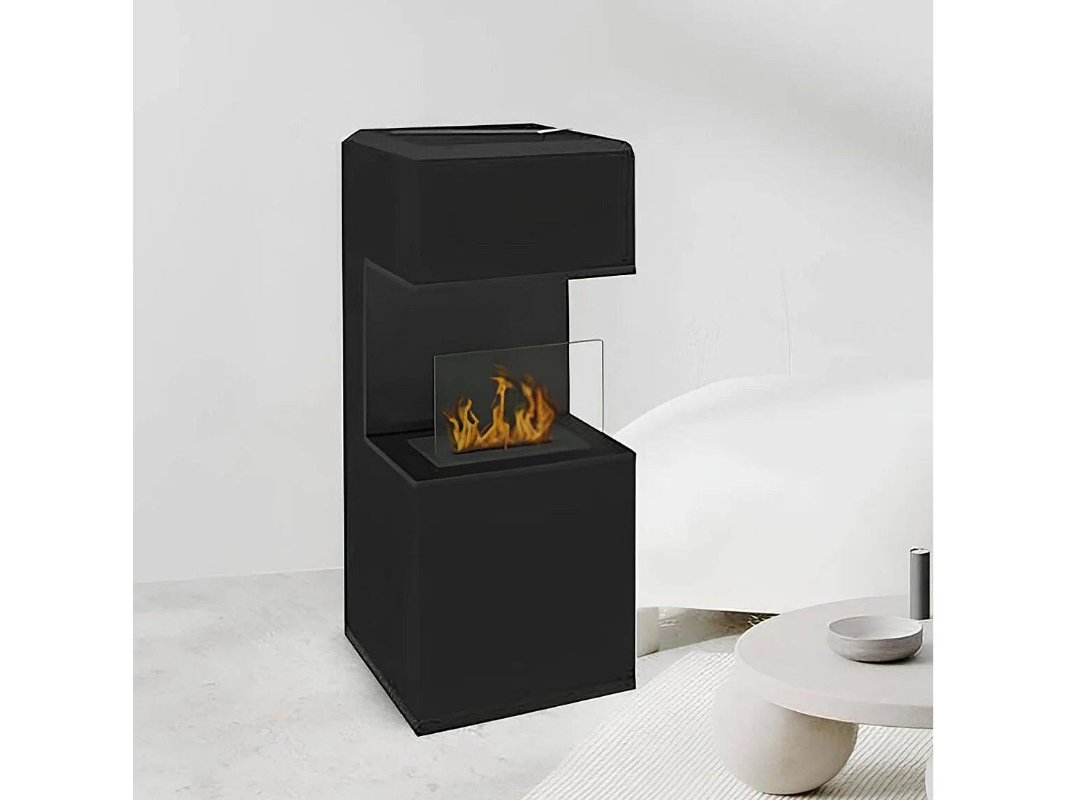 Cheminée à bioéthanol Ancarano, Capacité 1,2 L Made in Italy, 38x38x100h cm Noir
