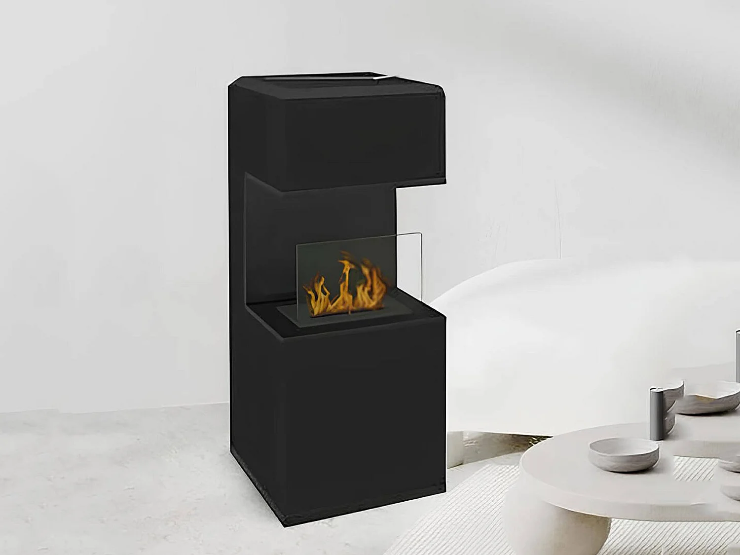 Cheminée à bioéthanol Ancarano, Capacité 1,2 L Made in Italy, 38x38x100h cm Noir