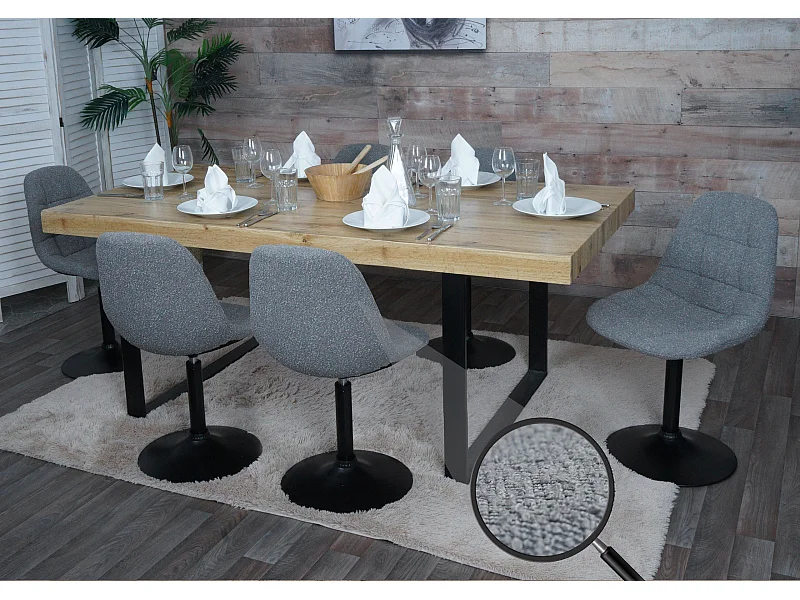 Set 6x sedie da pranzo MCW-A60, poltroncina da cucina girevole, acciaio Stoffa/tessuto bouclé (450g/m²) ~ grigio scuro