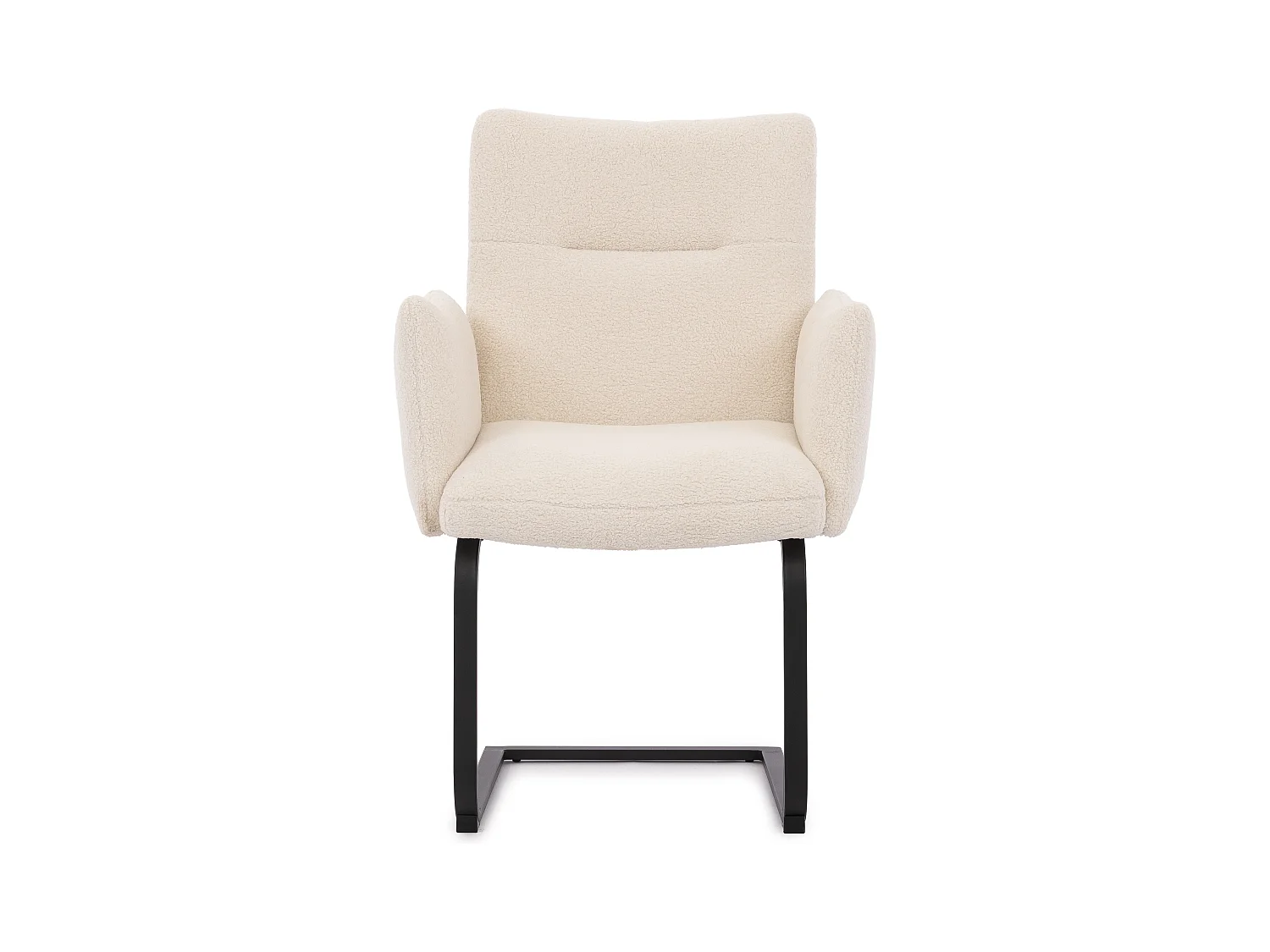 Lot de 2 chaises rembourrées au design moderne, en bouclé blanc, avec accoudoirs et piètement luge en métal noir - Hera