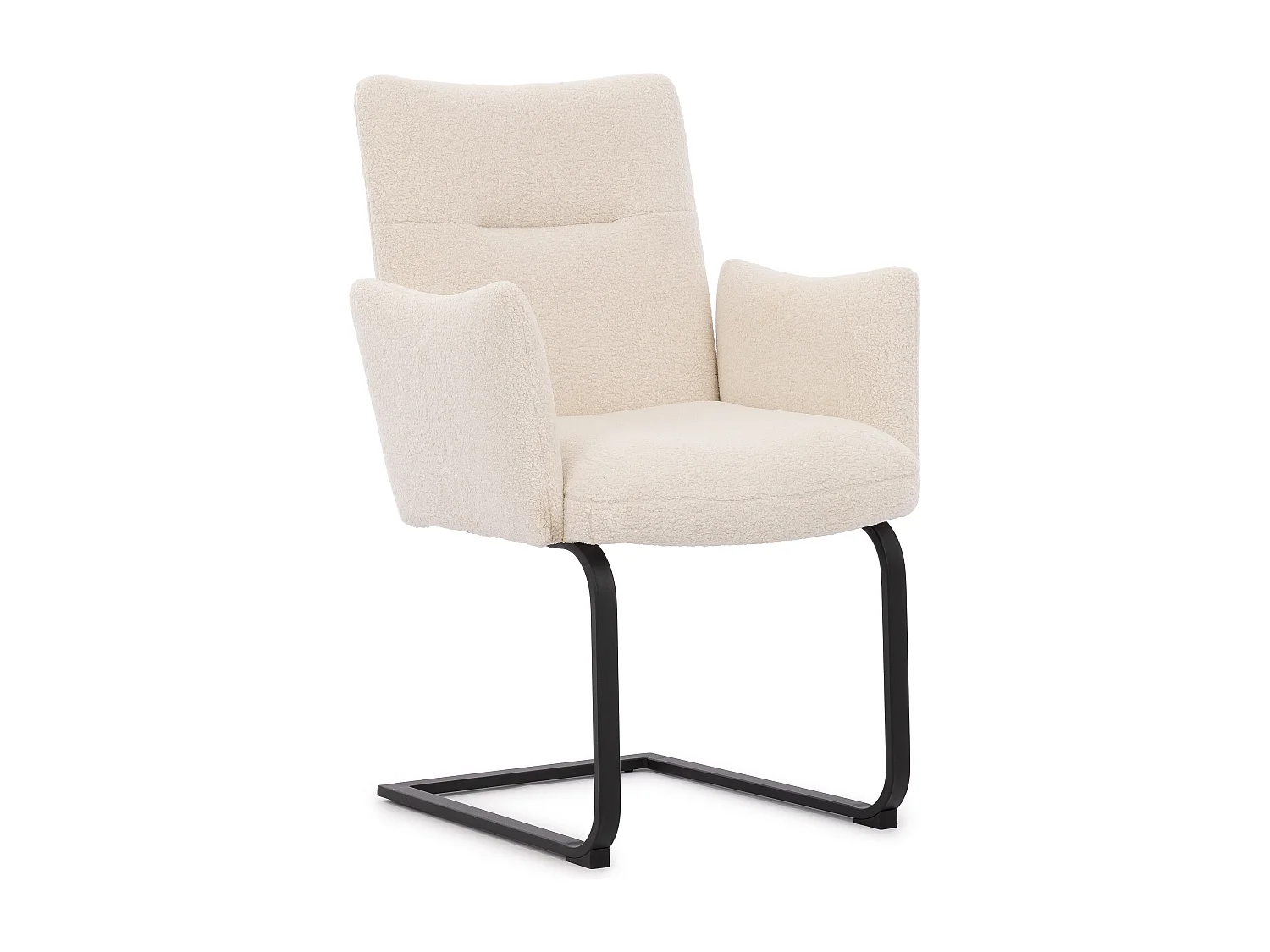 Lot de 2 chaises rembourrées au design moderne, en bouclé blanc, avec accoudoirs et piètement luge en métal noir - Hera