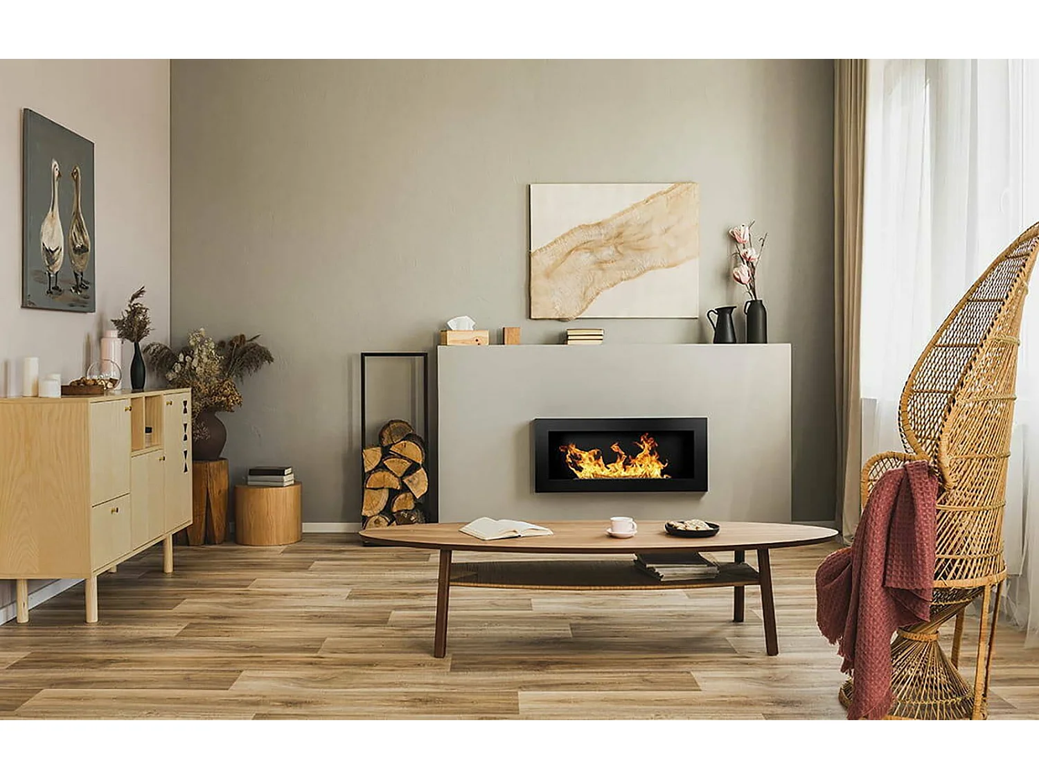 Cayambe bio-ethanol haard, Ecologische haard, Rookloze haard, Ethanol verwarming, Made in Italy, 90x12 h39 cm, Zwart