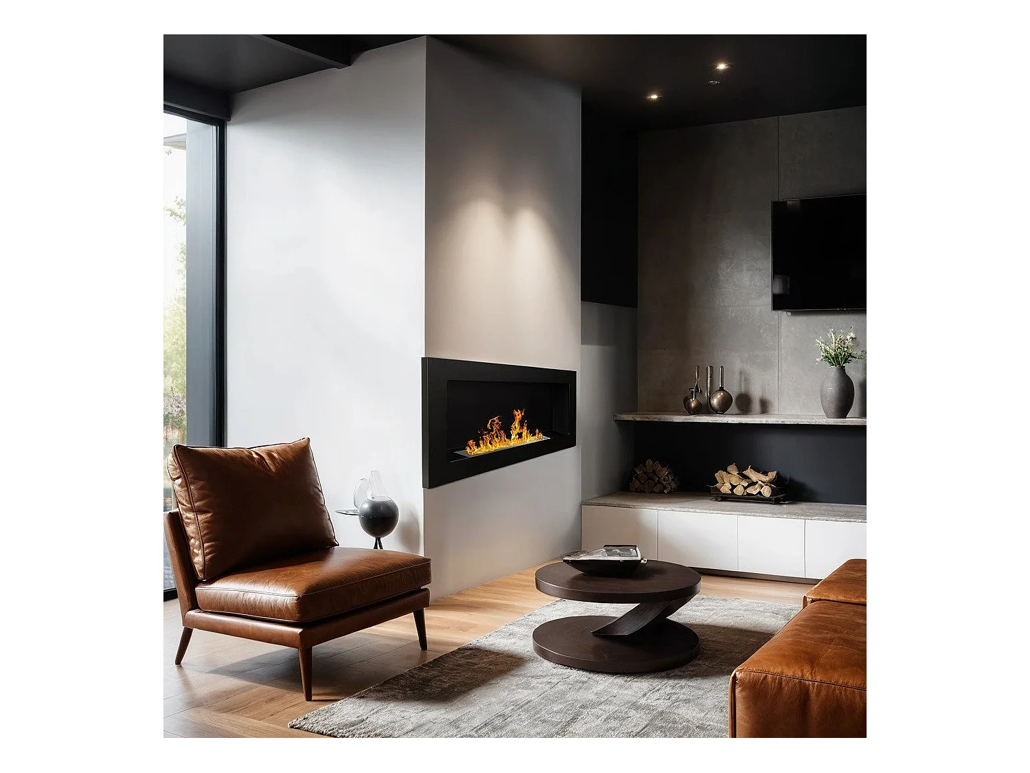 Cayambe bio-ethanol haard, Ecologische haard, Rookloze haard, Ethanol verwarming, Made in Italy, 90x12 h39 cm, Zwart