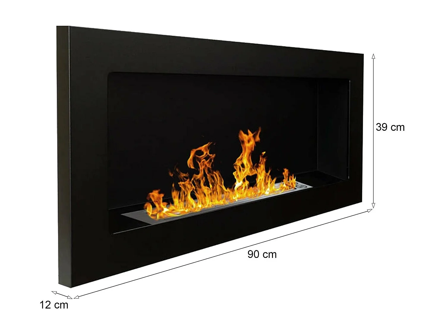 Cheminée à bioéthanol Aisone, capacité 0,75 L Made in Italy, 12x90x39h cm Noir