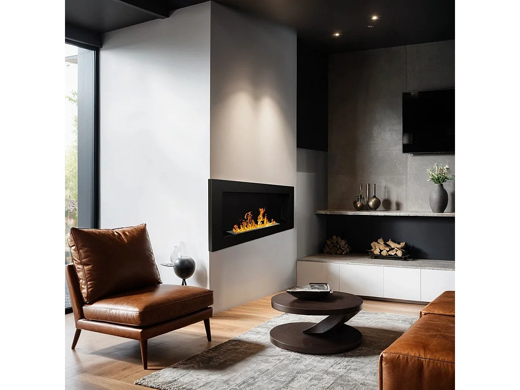 Cheminée à bioéthanol Aisone, capacité 0,75 L Made in Italy, 12x90x39h cm Noir