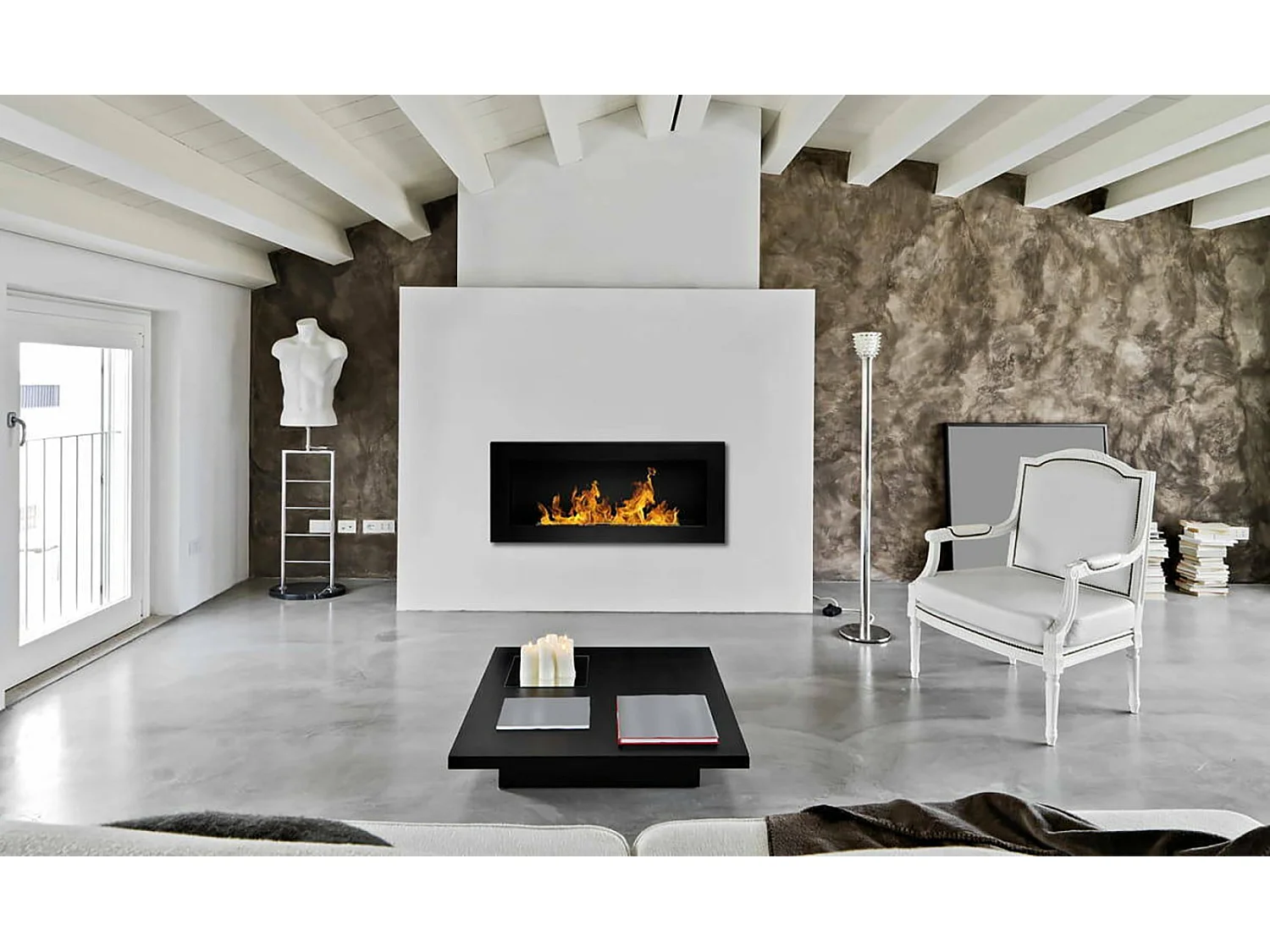 Cayambe bio-ethanol haard, Ecologische haard, Rookloze haard, Ethanol verwarming, Made in Italy, 90x12 h39 cm, Zwart