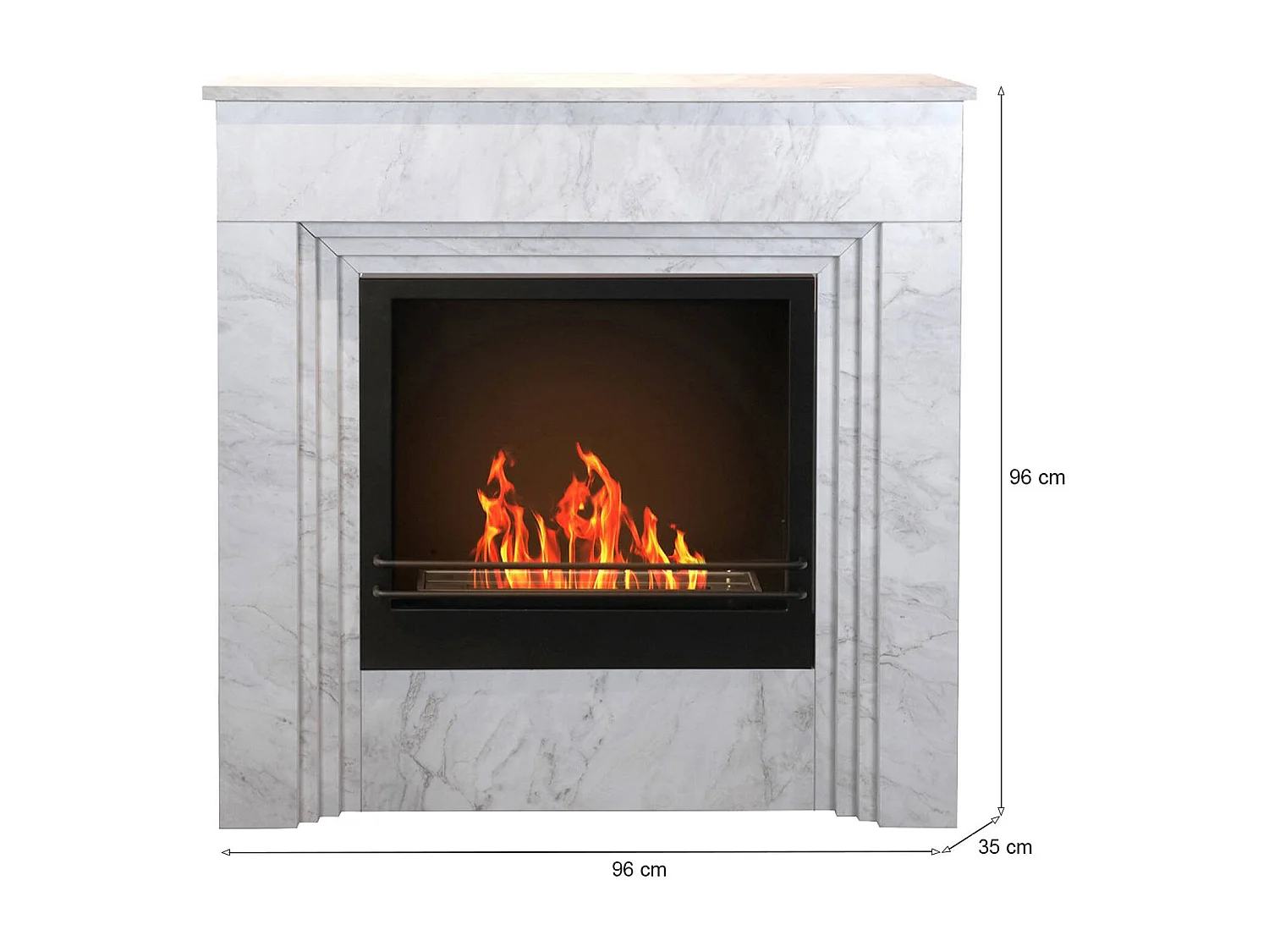 Cheminée bioéthanol Kinsasa, Capacité 1,8 lt Fabriqué en Italie, 35x96x96h cm Blanc