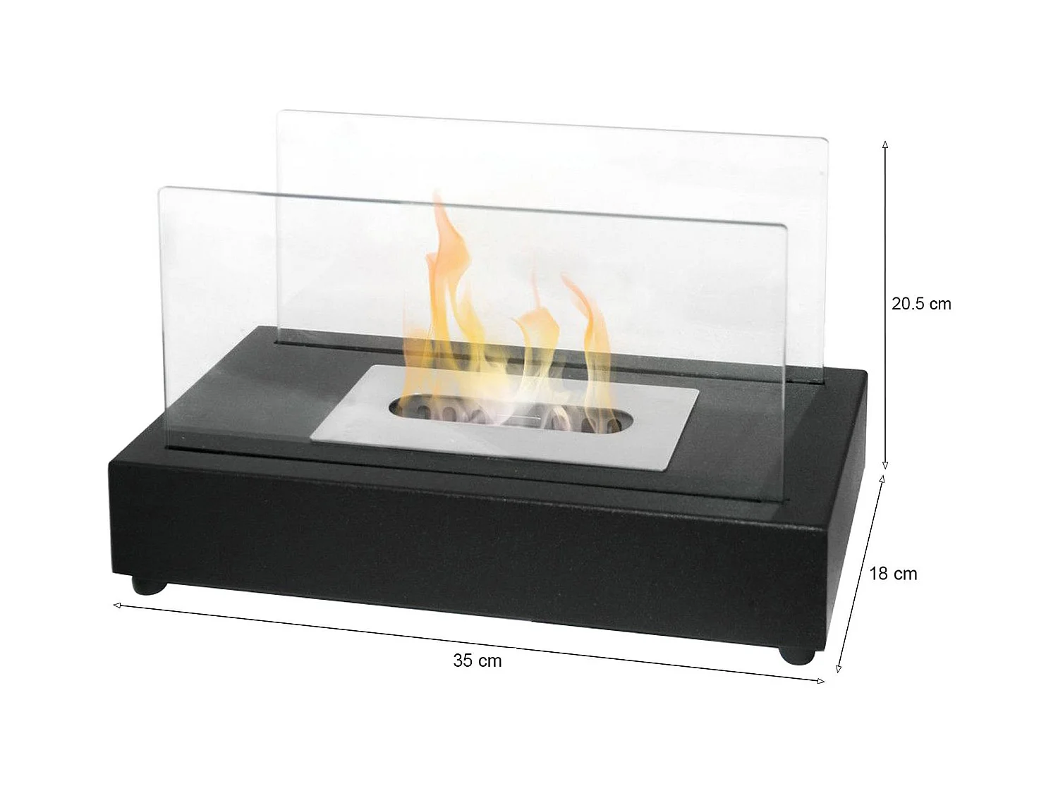 Cheminée Bioéthanol Ardesio, Capacité 0,5 L Fabriquée en Italie, 35x18x20,5h cm Noir