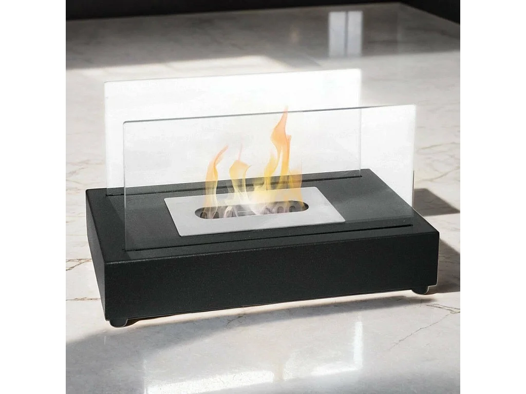 Cheminée Bioéthanol Ardesio, Capacité 0,5 L Fabriquée en Italie, 35x18x20,5h cm Noir