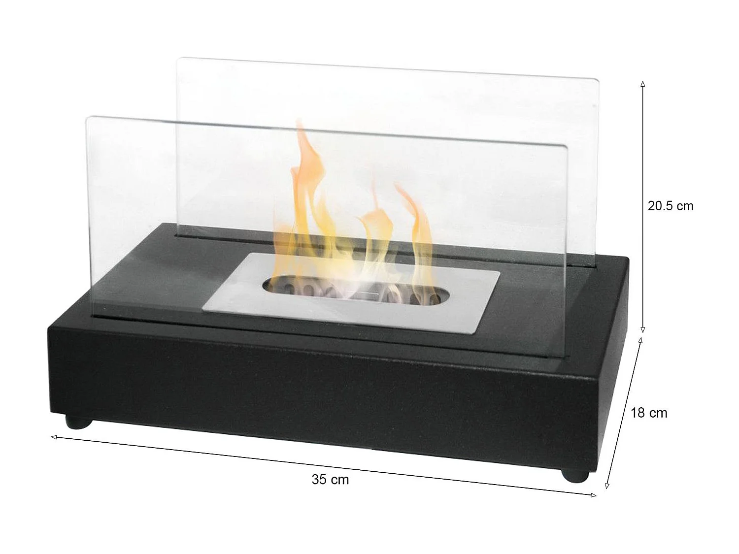 Cheminée Bioéthanol Ardesio, Capacité 0,5 L Fabriquée en Italie, 35x18x20,5h cm Noir