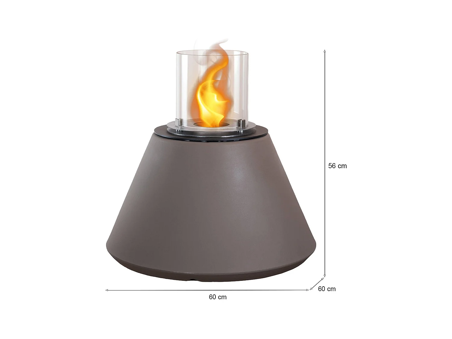 Cheminée à bioéthanol Parbo, Capacité 1,5 L fabriquée en Italie, 60x60x56h cm Marron