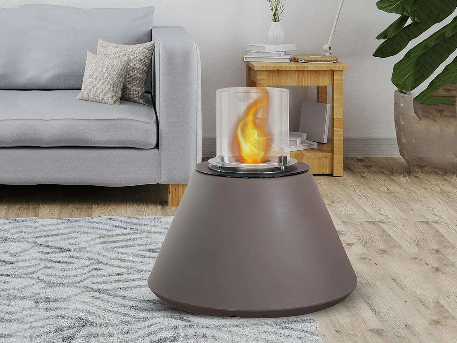Cheminée à bioéthanol Parbo, Capacité 1,5 L fabriquée en Italie, 60x60x56h cm Marron