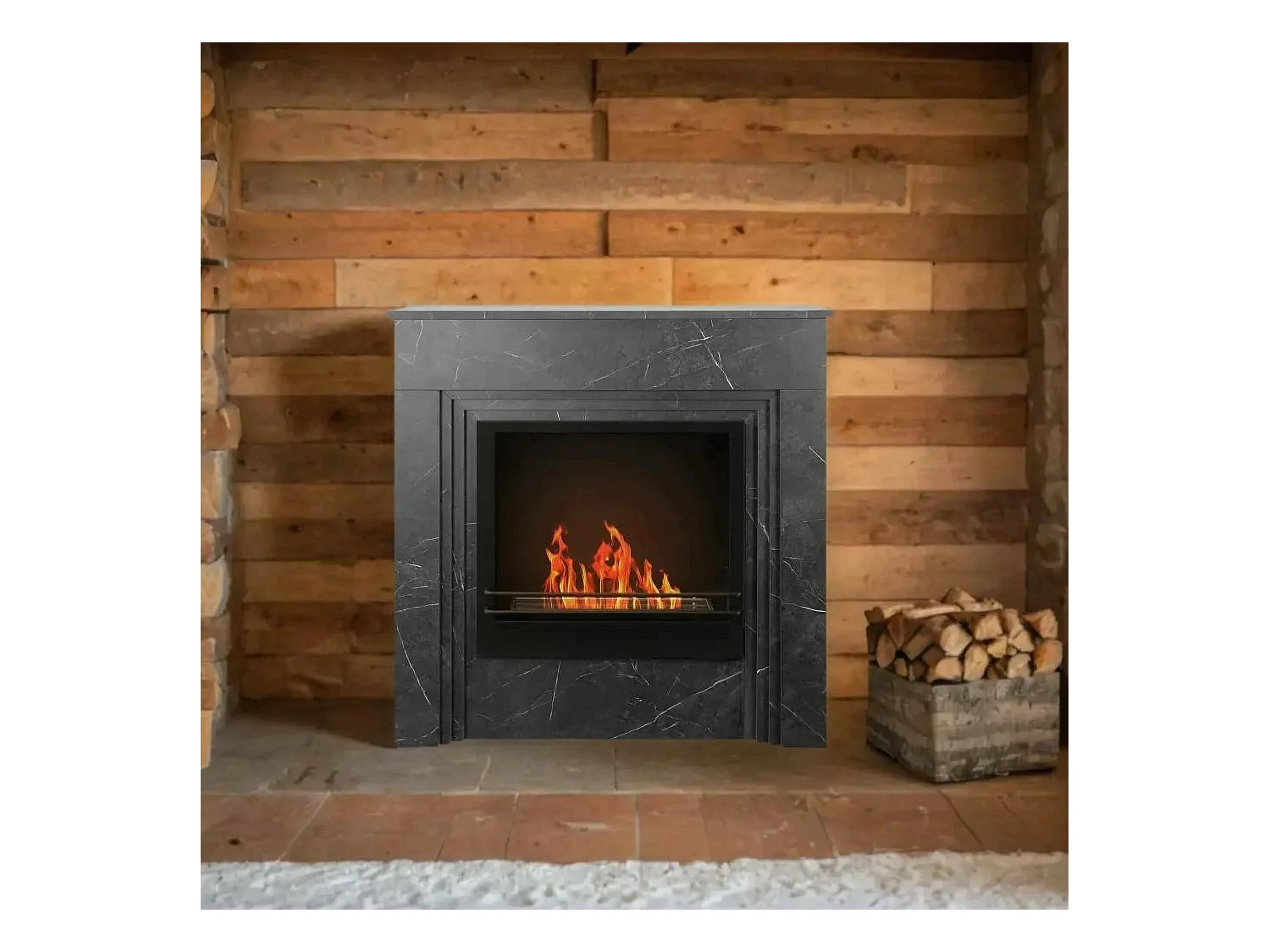 Cheminée bioéthanol Kinsasa, Capacité 1,8 L Fabriqué en Italie, 35x96x96h cm Noir