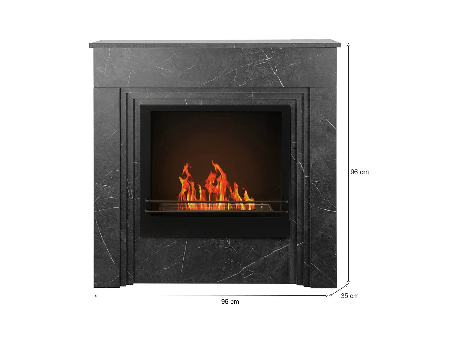 Cheminée bioéthanol Kinsasa, Capacité 1,8 L Fabriqué en Italie, 35x96x96h cm Noir