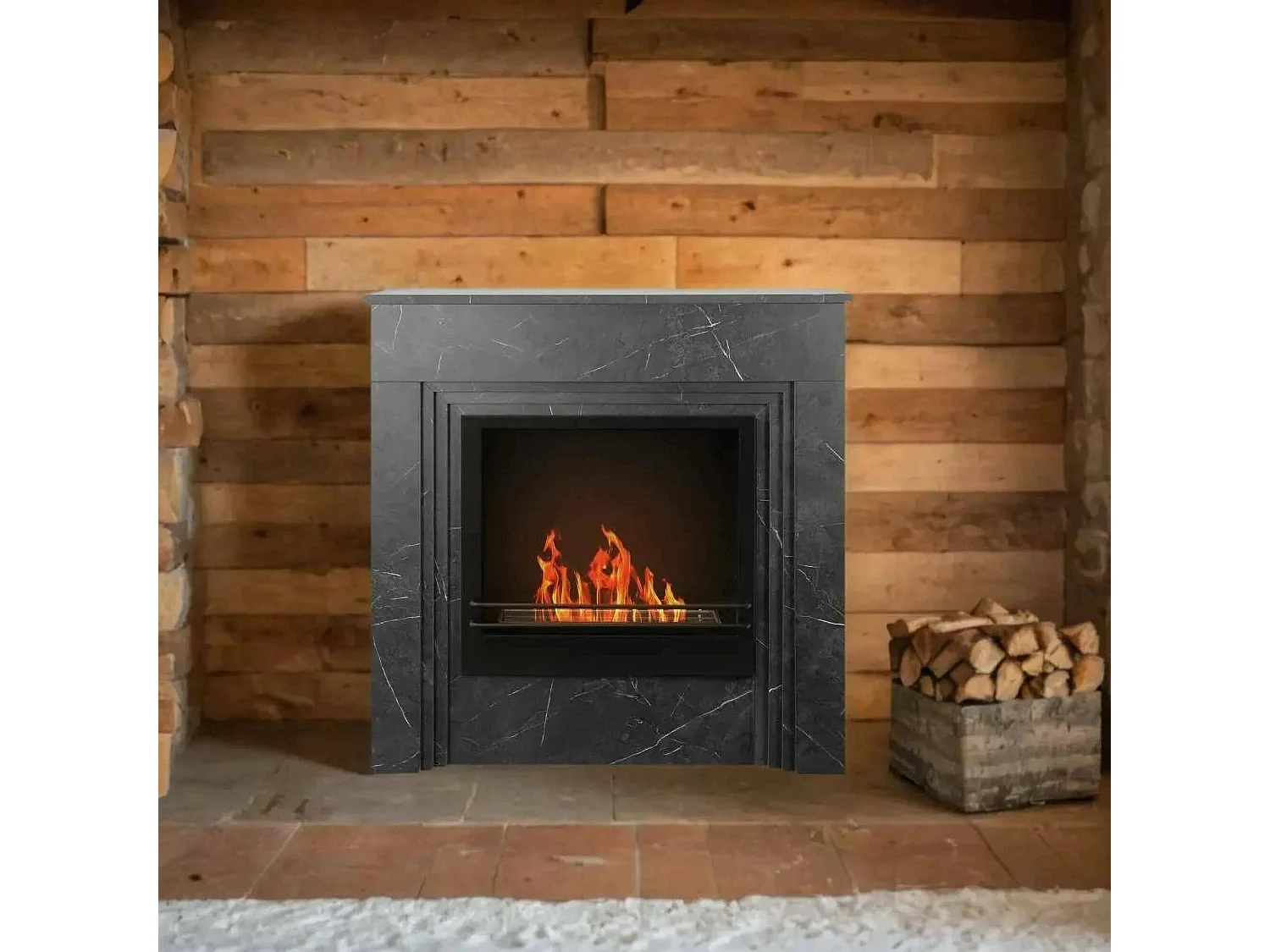 Cheminée bioéthanol Kinsasa, Capacité 1,8 L Fabriqué en Italie, 35x96x96h cm Noir